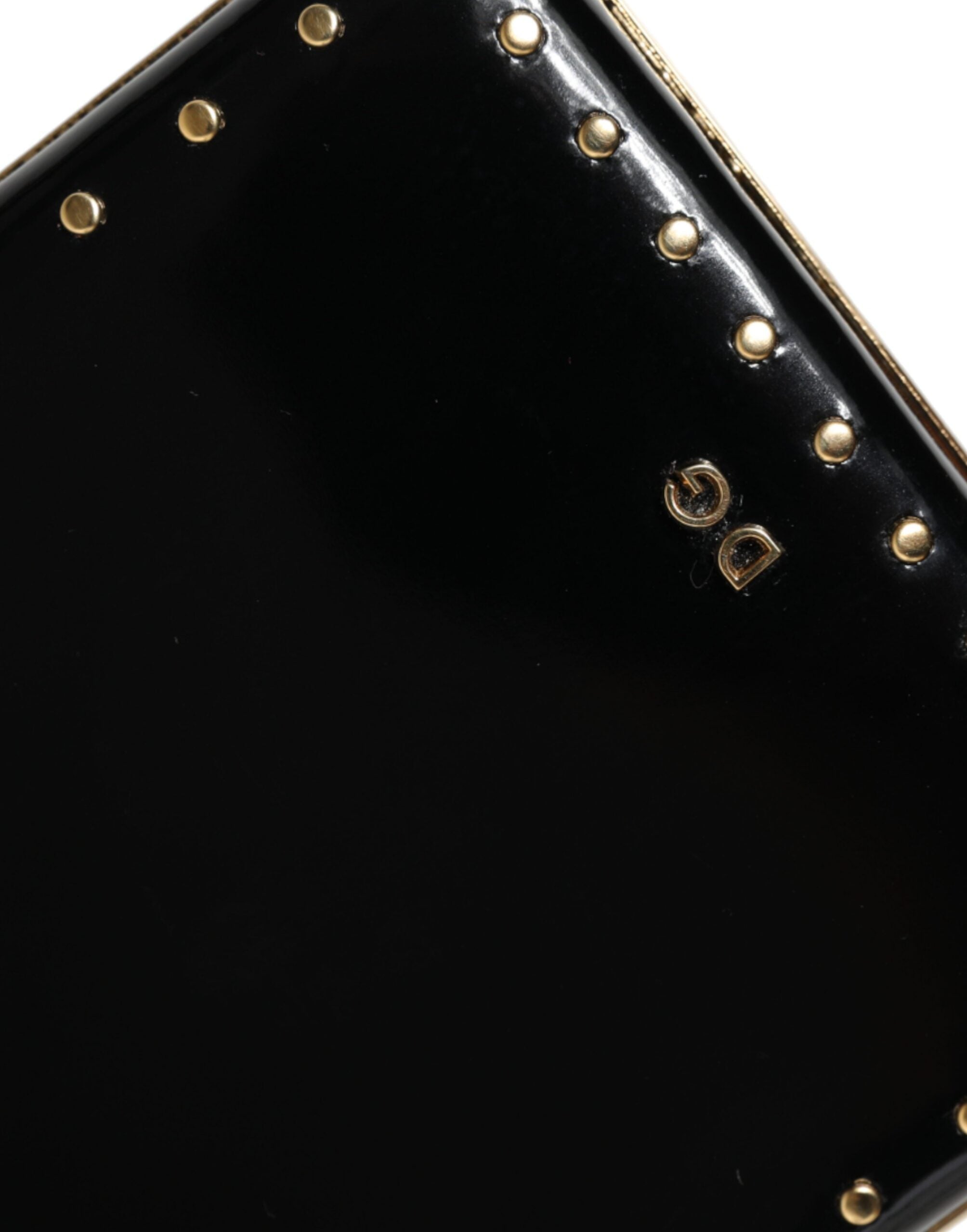 Dolce & Gabbana – Clutch mit goldenem Rahmen und Nieten aus schwarzem Leder, Abendtasche