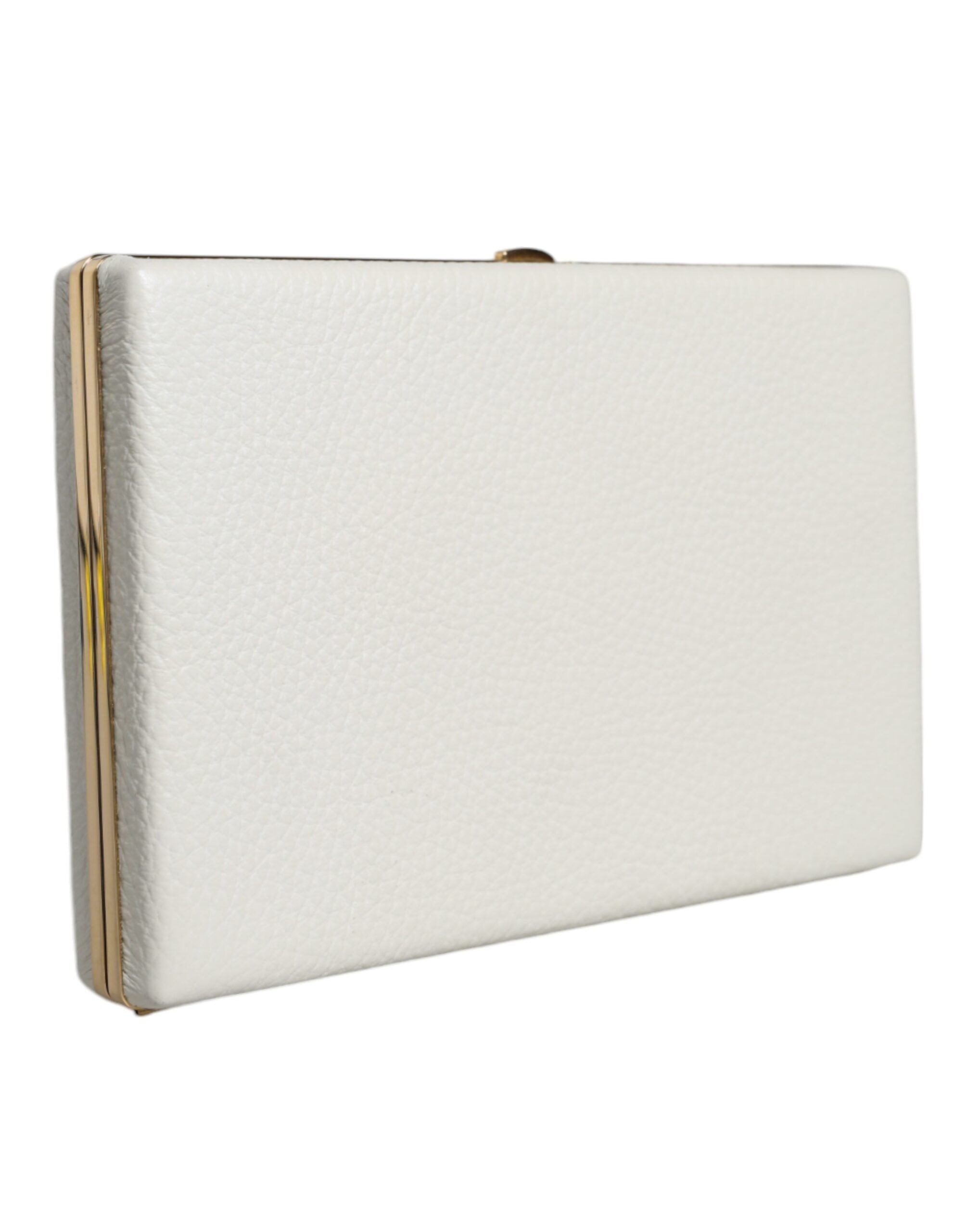 Dolce & Gabbana Clutch aus weißem Leder mit goldenem Rahmen, Abendtasche