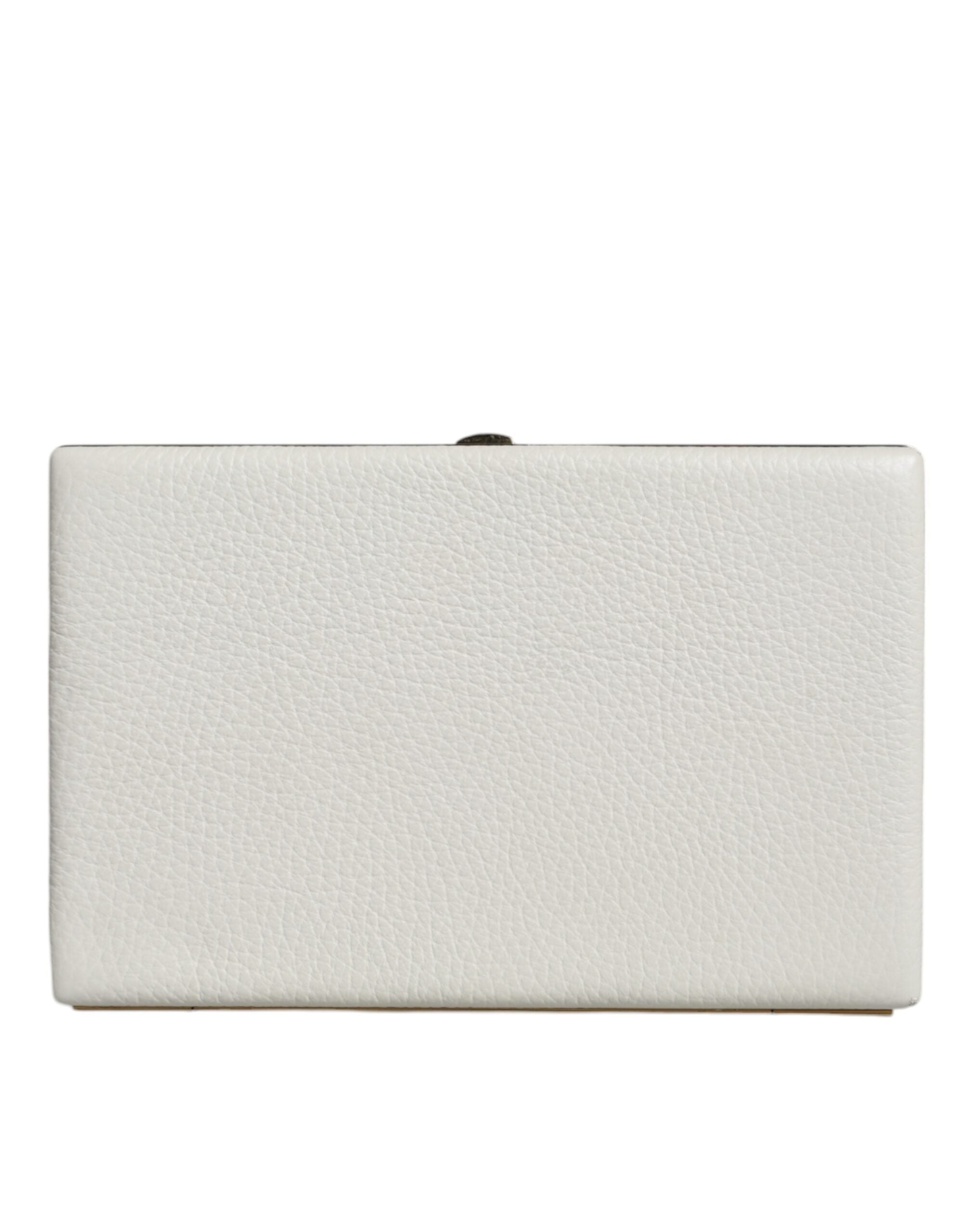 Dolce & Gabbana Clutch aus weißem Leder mit goldenem Rahmen, Abendtasche