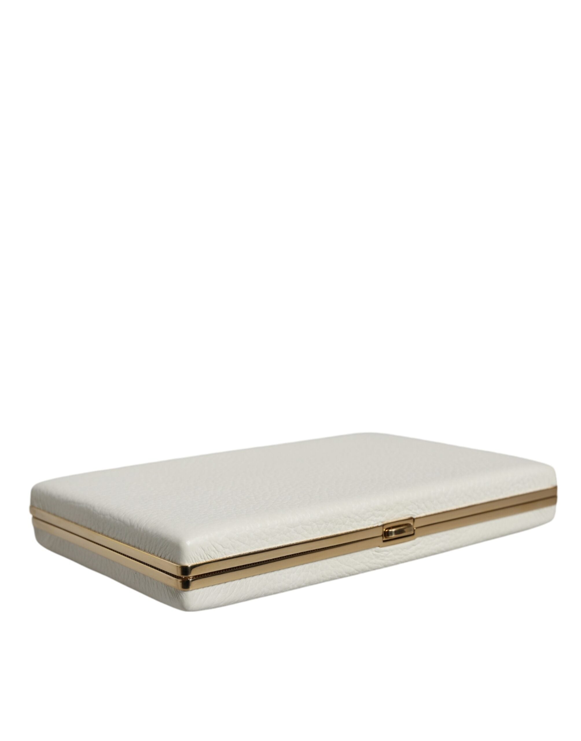 Dolce & Gabbana Clutch aus weißem Leder mit goldenem Rahmen, Abendtasche