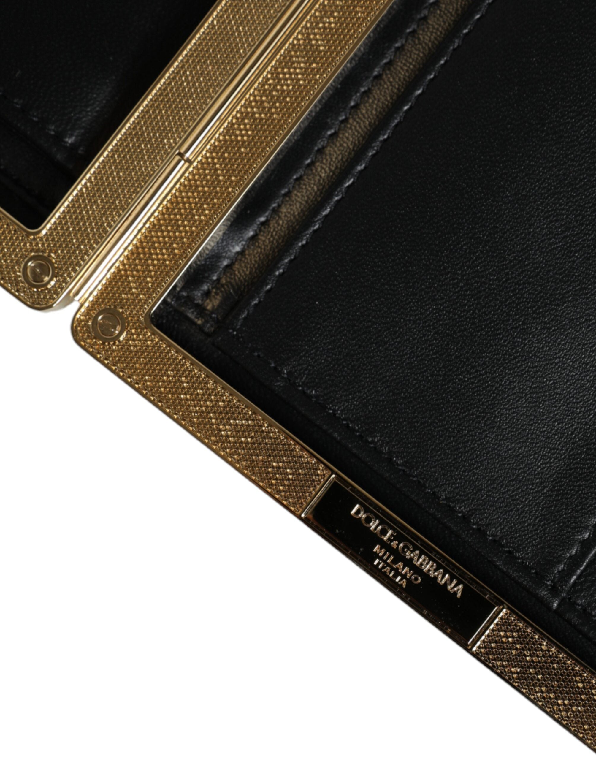 Dolce & Gabbana Clutch aus weißem Leder mit goldenem Rahmen, Abendtasche