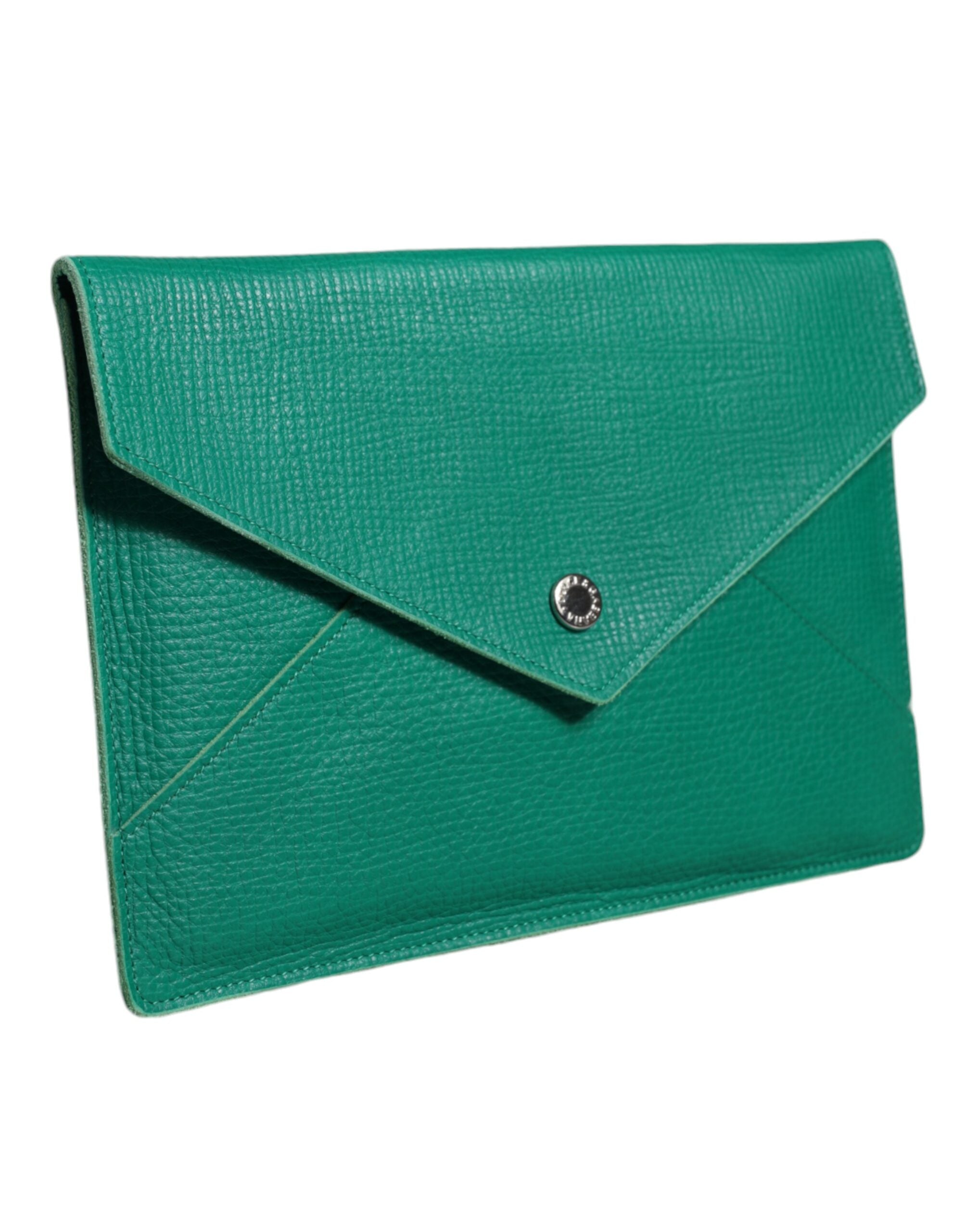Dolce & Gabbana Geantă de mână din piele verde, tip clutch, mini-porter pentru tabletă