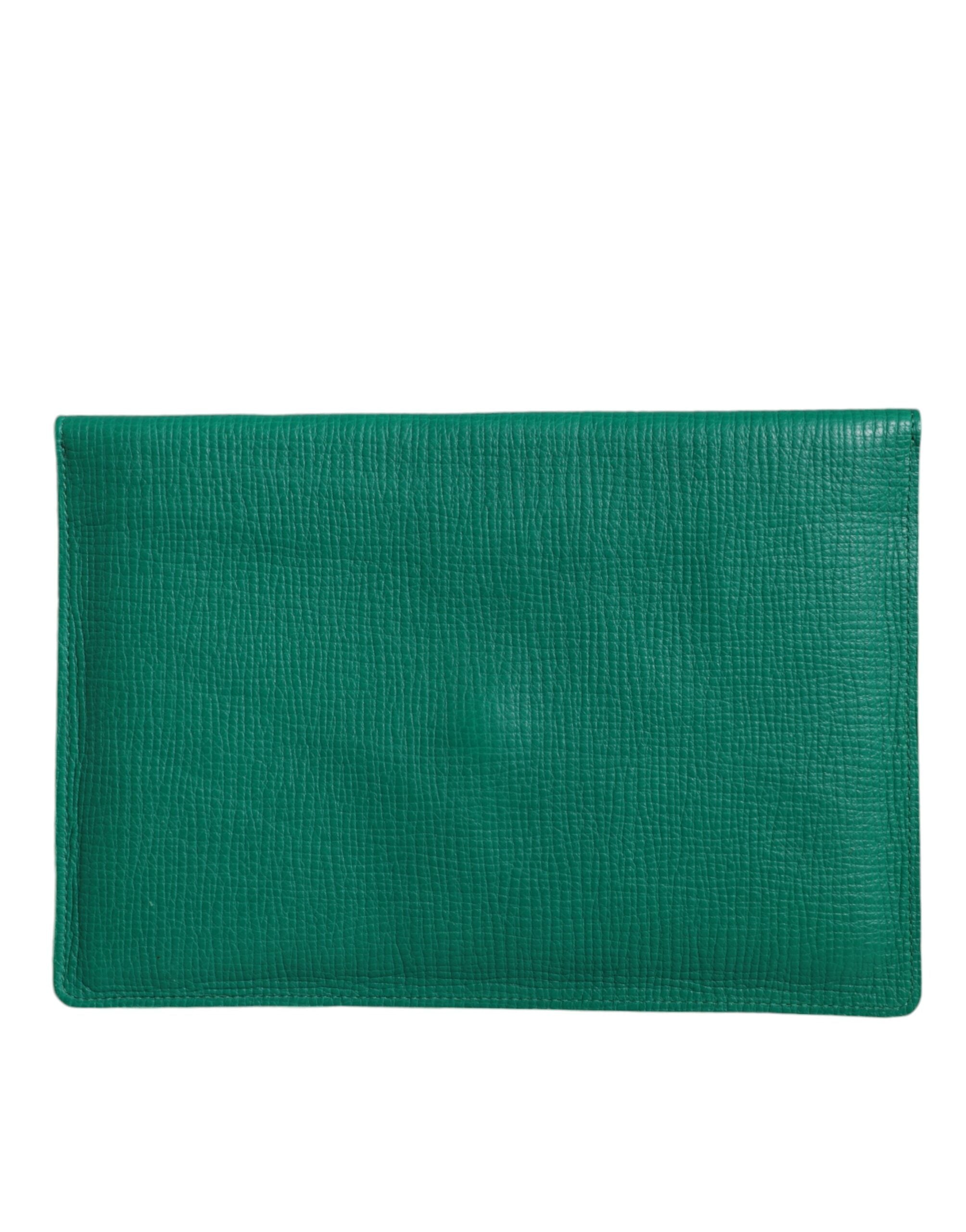 Dolce & Gabbana Geantă de mână din piele verde, tip clutch, mini-porter pentru tabletă