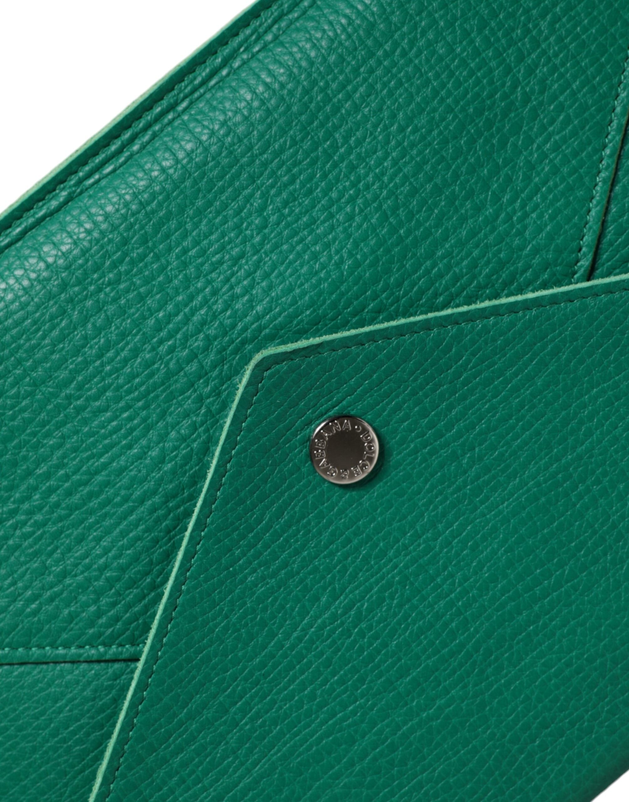 Dolce & Gabbana Geantă de mână din piele verde, tip clutch, mini-porter pentru tabletă