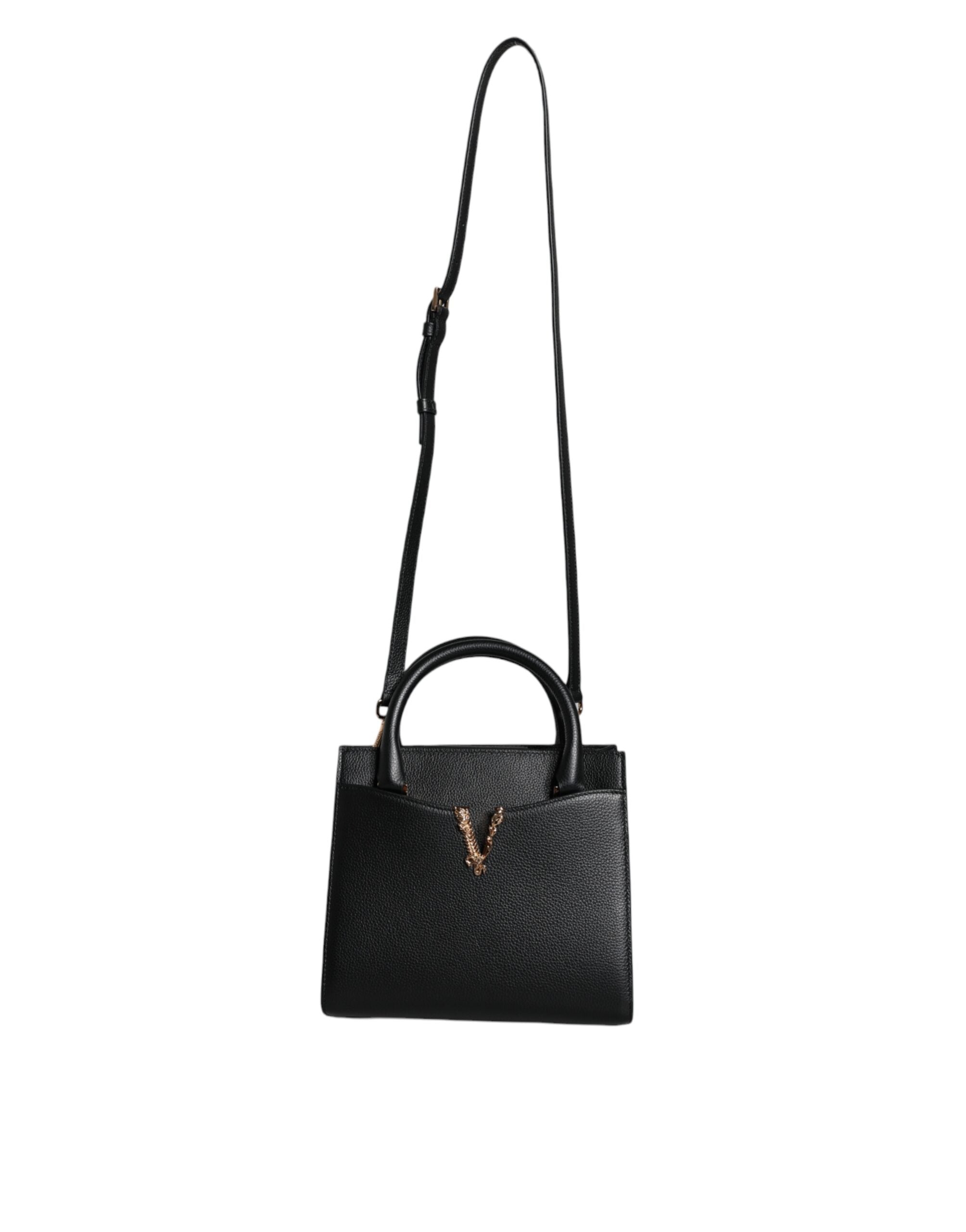 Versace – Kleine Umhängetasche aus schwarzem Leder mit Henkel