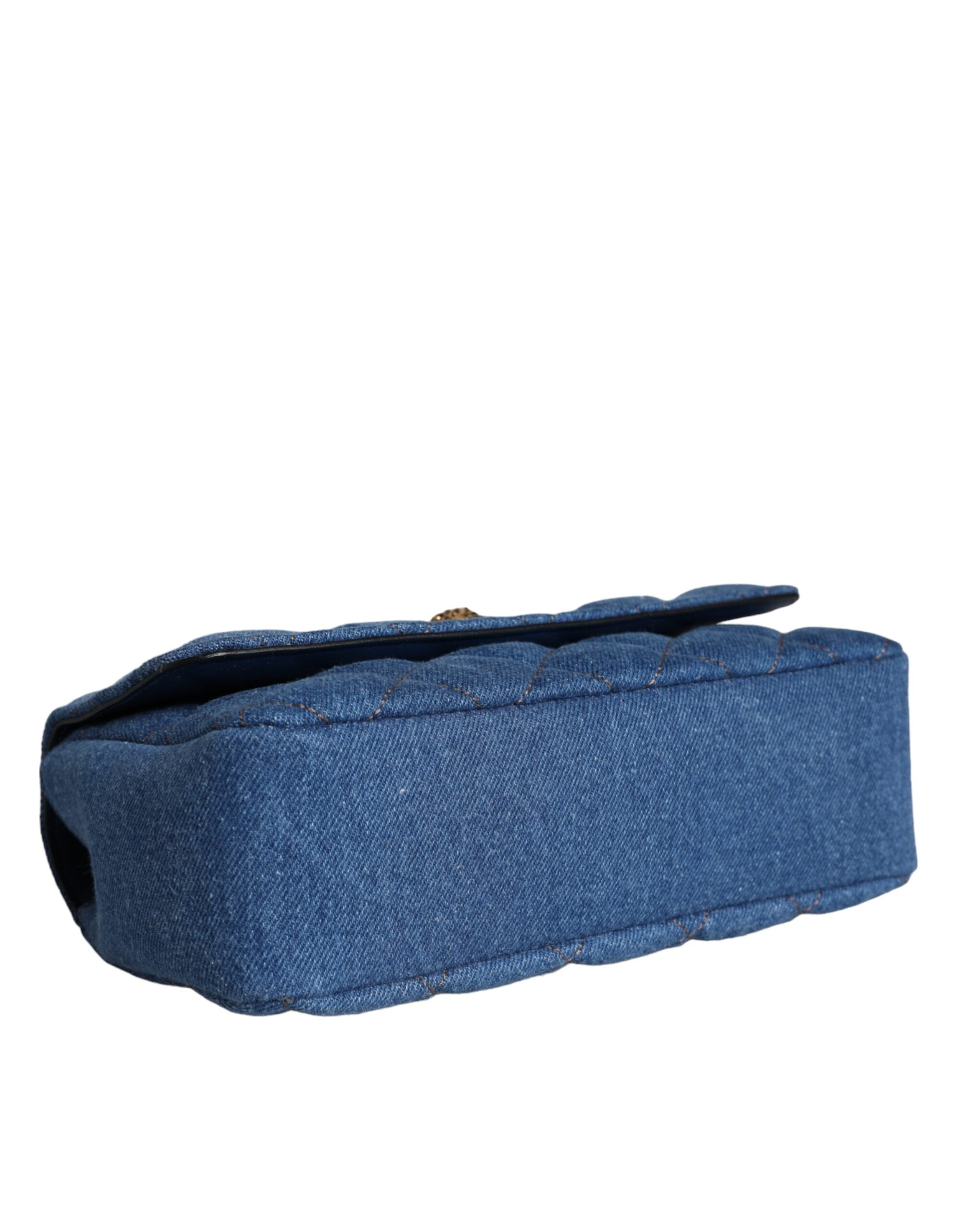 Geantă de umăr Versace din piele albastră matlasată din denim