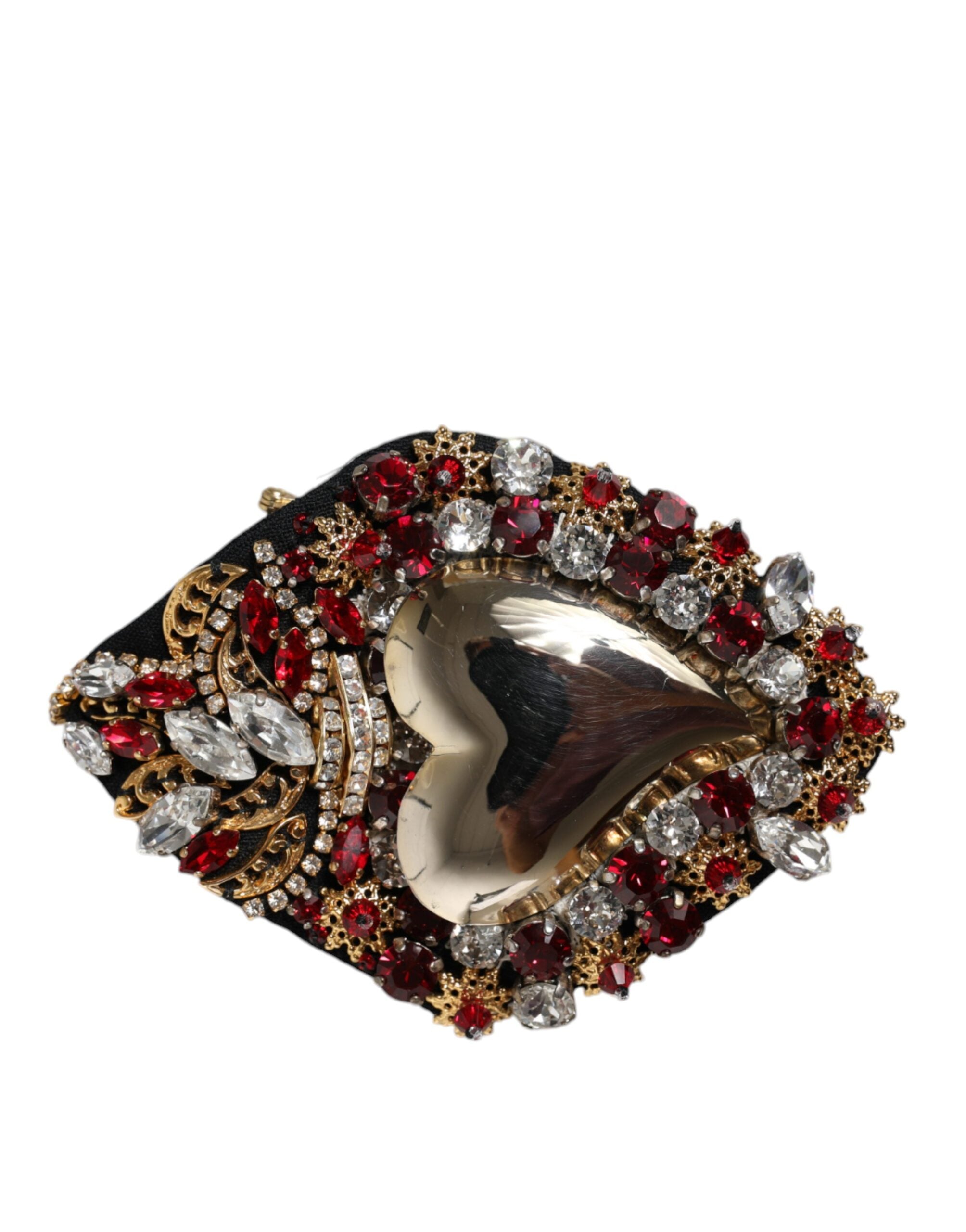 Dolce & Gabbana – Brosche aus goldfarbenem Messing mit Herz-Jesu-Kristallverzierung