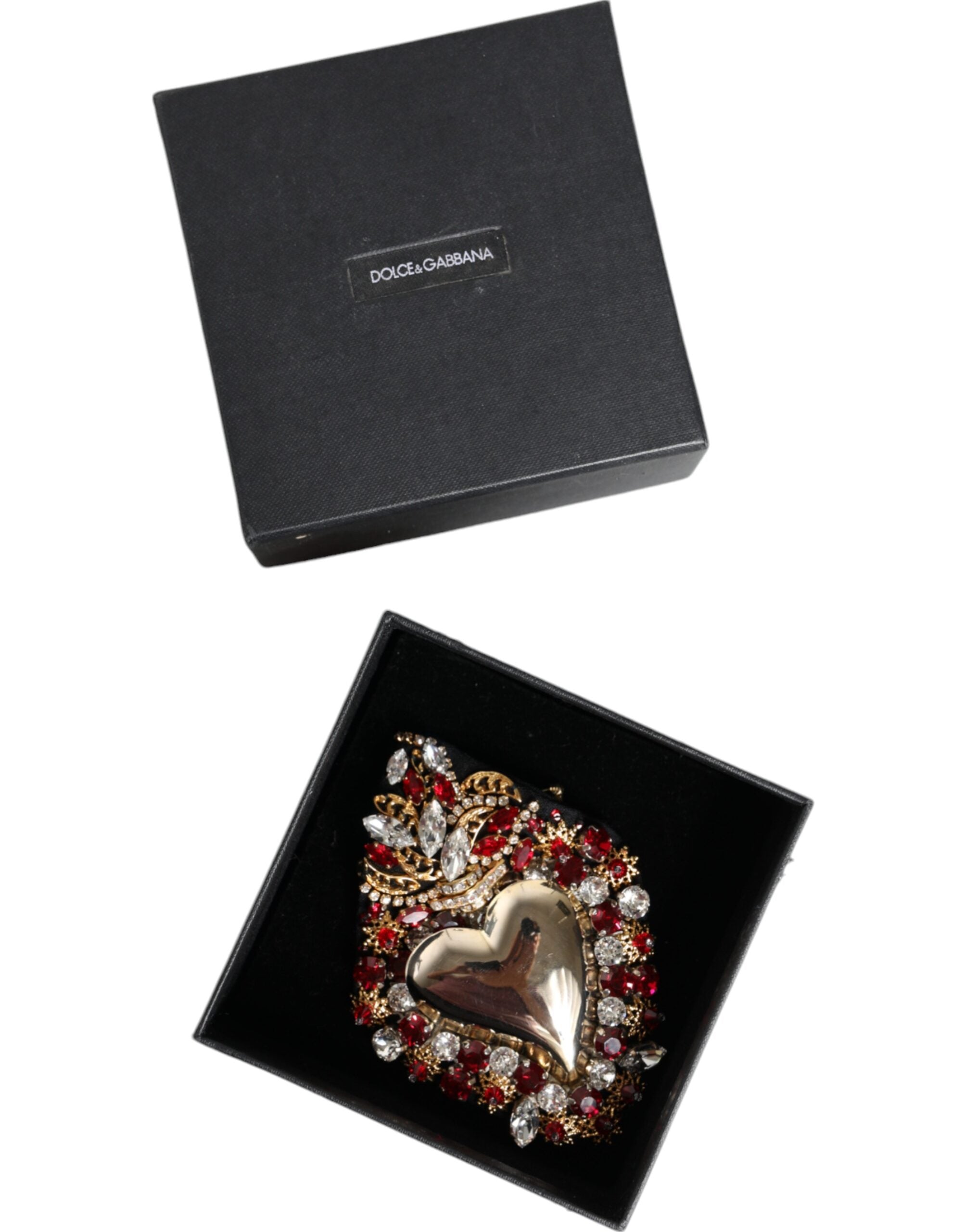 Dolce & Gabbana – Brosche aus goldfarbenem Messing mit Herz-Jesu-Kristallverzierung