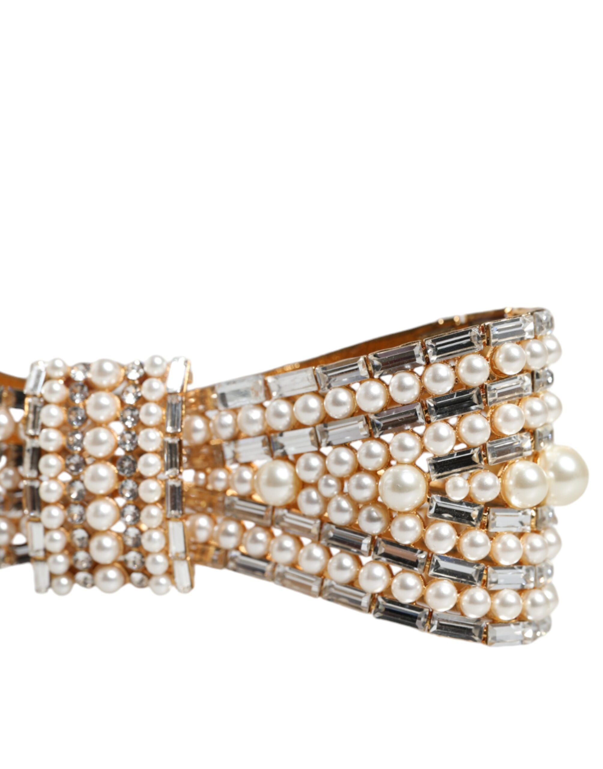 Dolce & Gabbana Brosche aus goldfarbenem Messing mit Schleife und Kristall-Kunstperlen