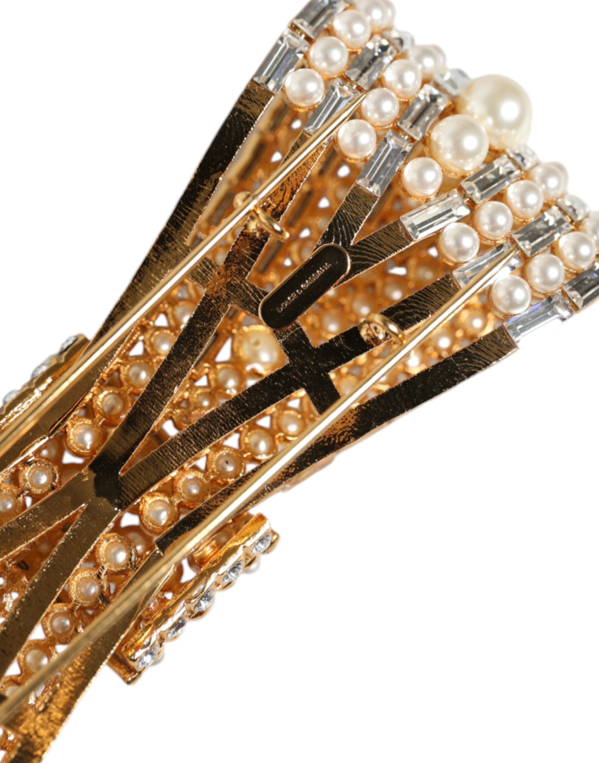 Dolce & Gabbana Brosche aus goldfarbenem Messing mit Schleife und Kristall-Kunstperlen