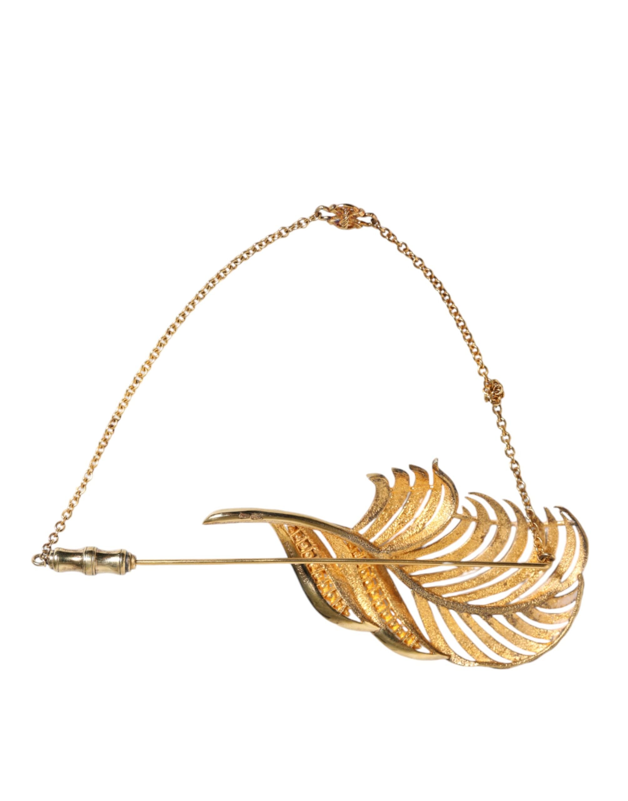 Dolce & Gabbana Goldfarbene 925er Sterlingsilber-Brosche mit Blatt- und Kristallketten