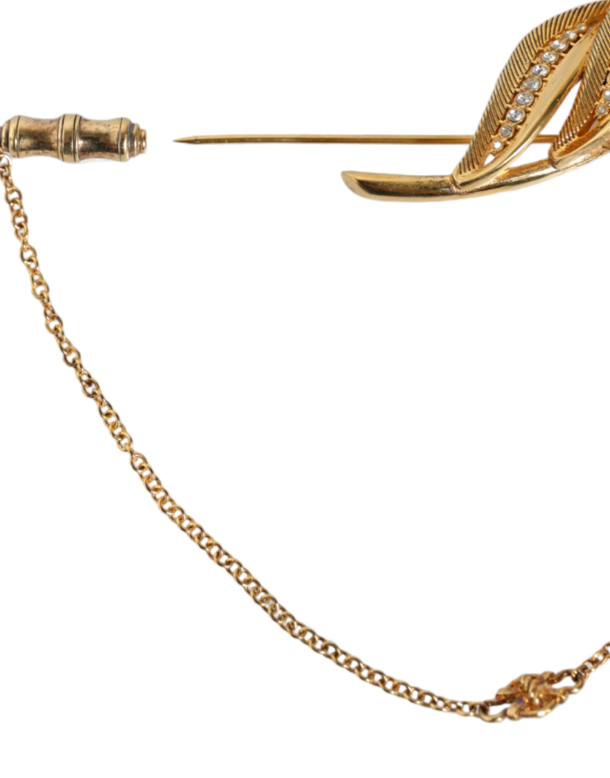 Dolce & Gabbana Goldfarbene 925er Sterlingsilber-Brosche mit Blatt- und Kristallketten