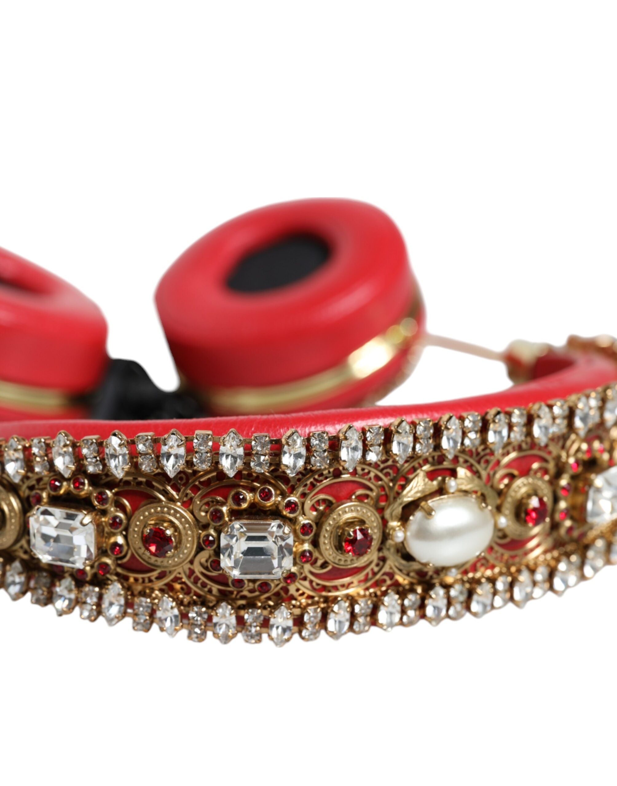 Dolce & Gabbana – Kopfhörer aus rotem Nappaleder mit Blumen- und Kristalldesign