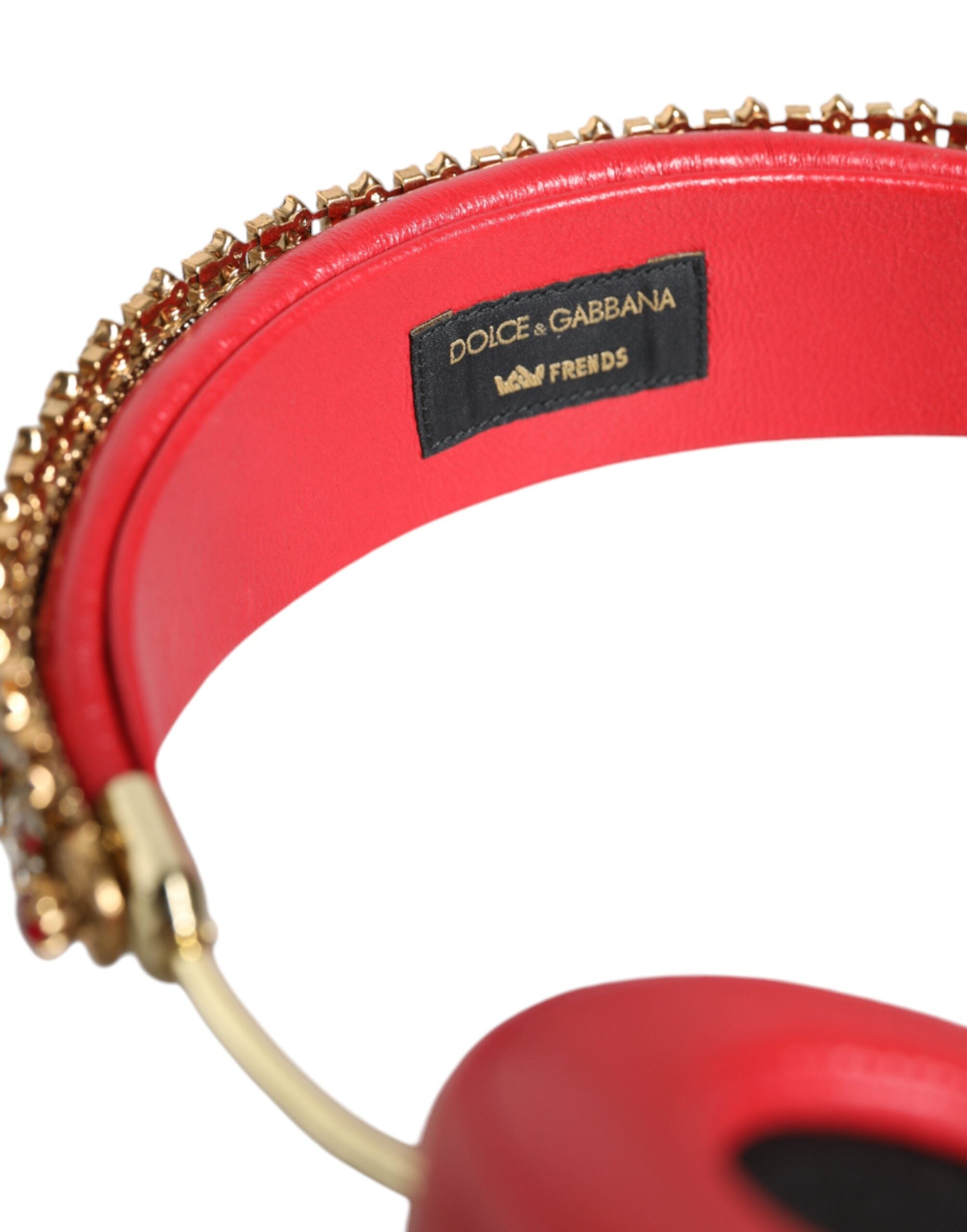 Dolce & Gabbana – Kopfhörer aus rotem Nappaleder mit Blumen- und Kristalldesign