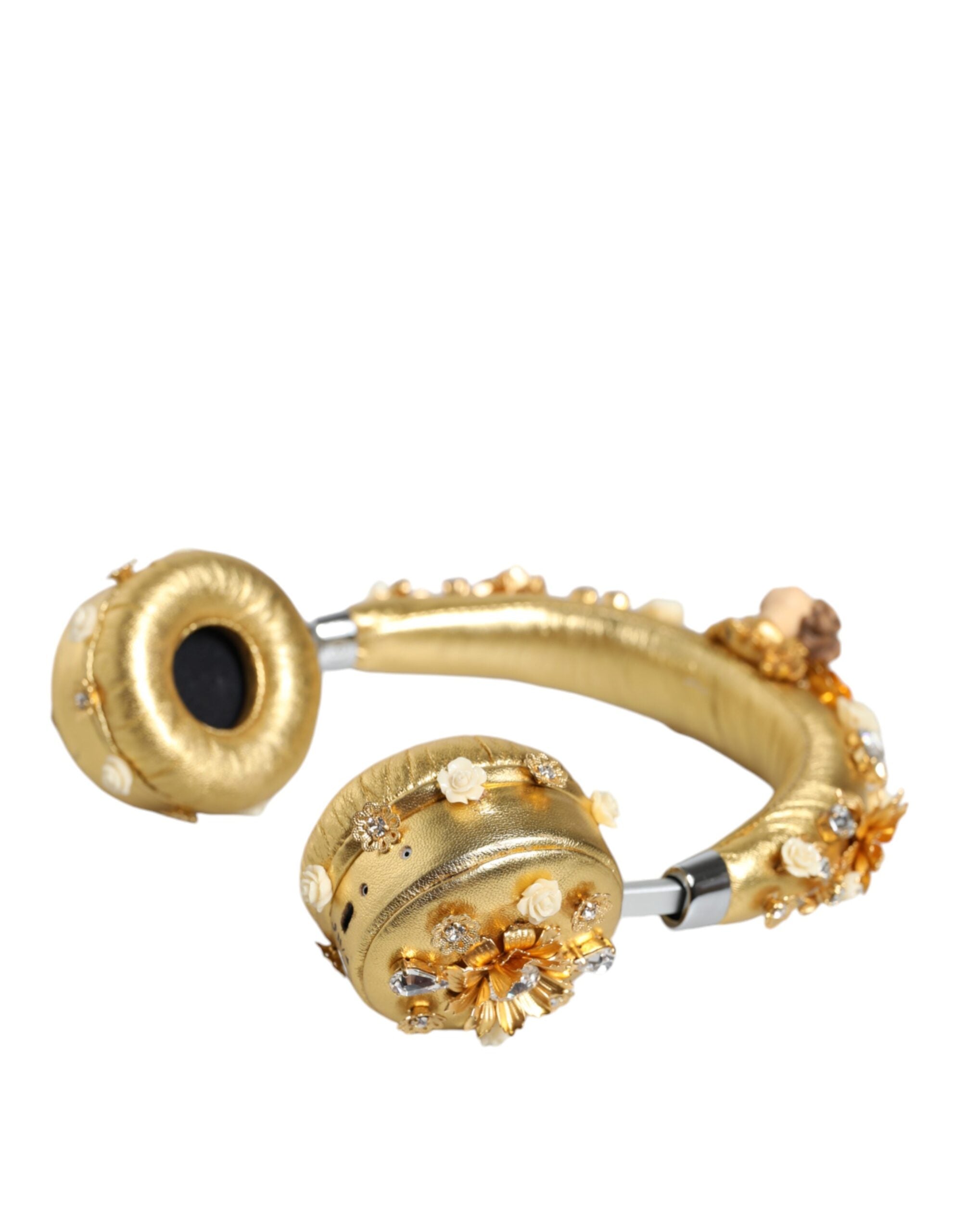 Dolce & Gabbana – Kopfhörer „Engel“ aus goldenem Leder mit Blumenmuster und Kristallen