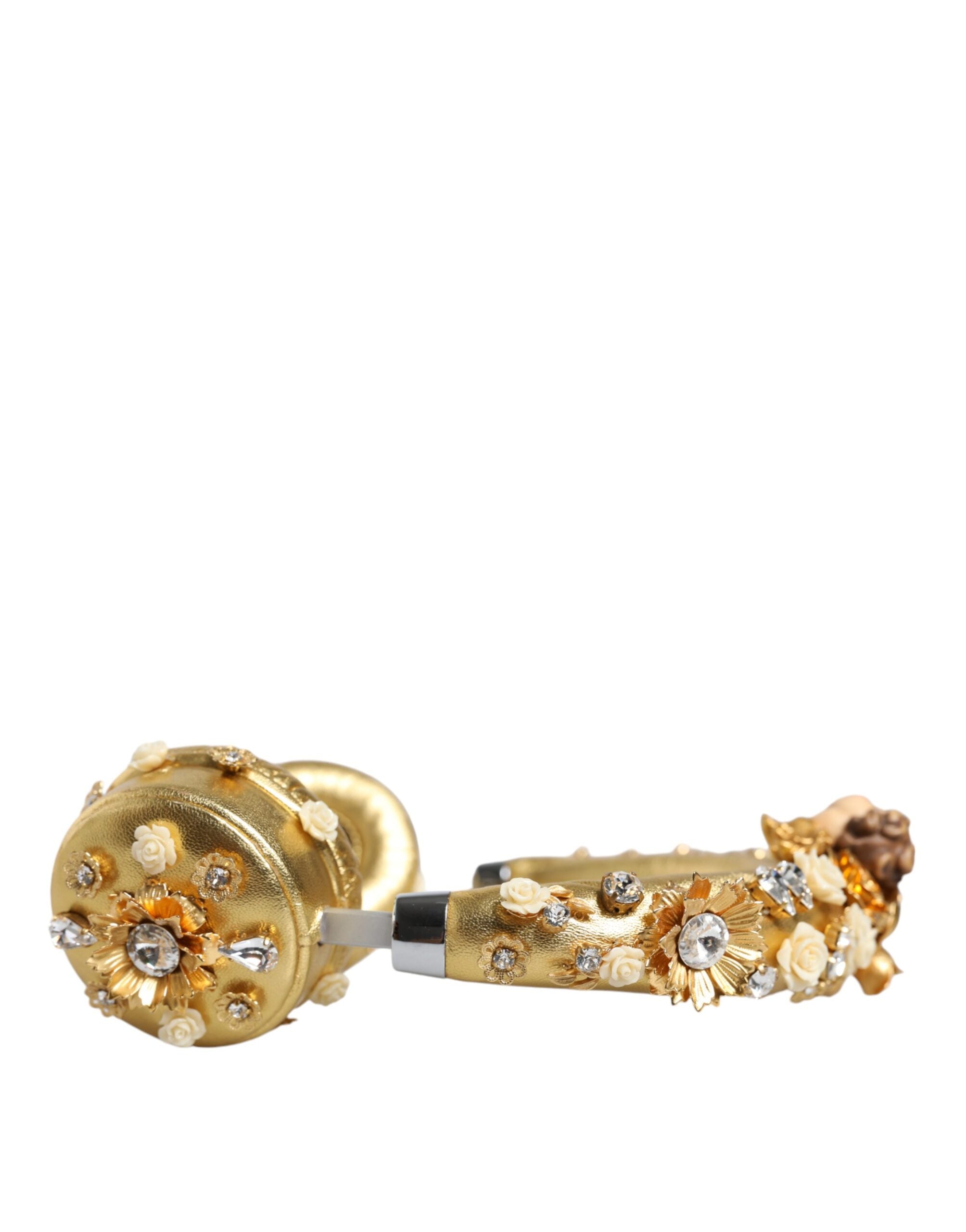 Dolce & Gabbana – Kopfhörer „Engel“ aus goldenem Leder mit Blumenmuster und Kristallen