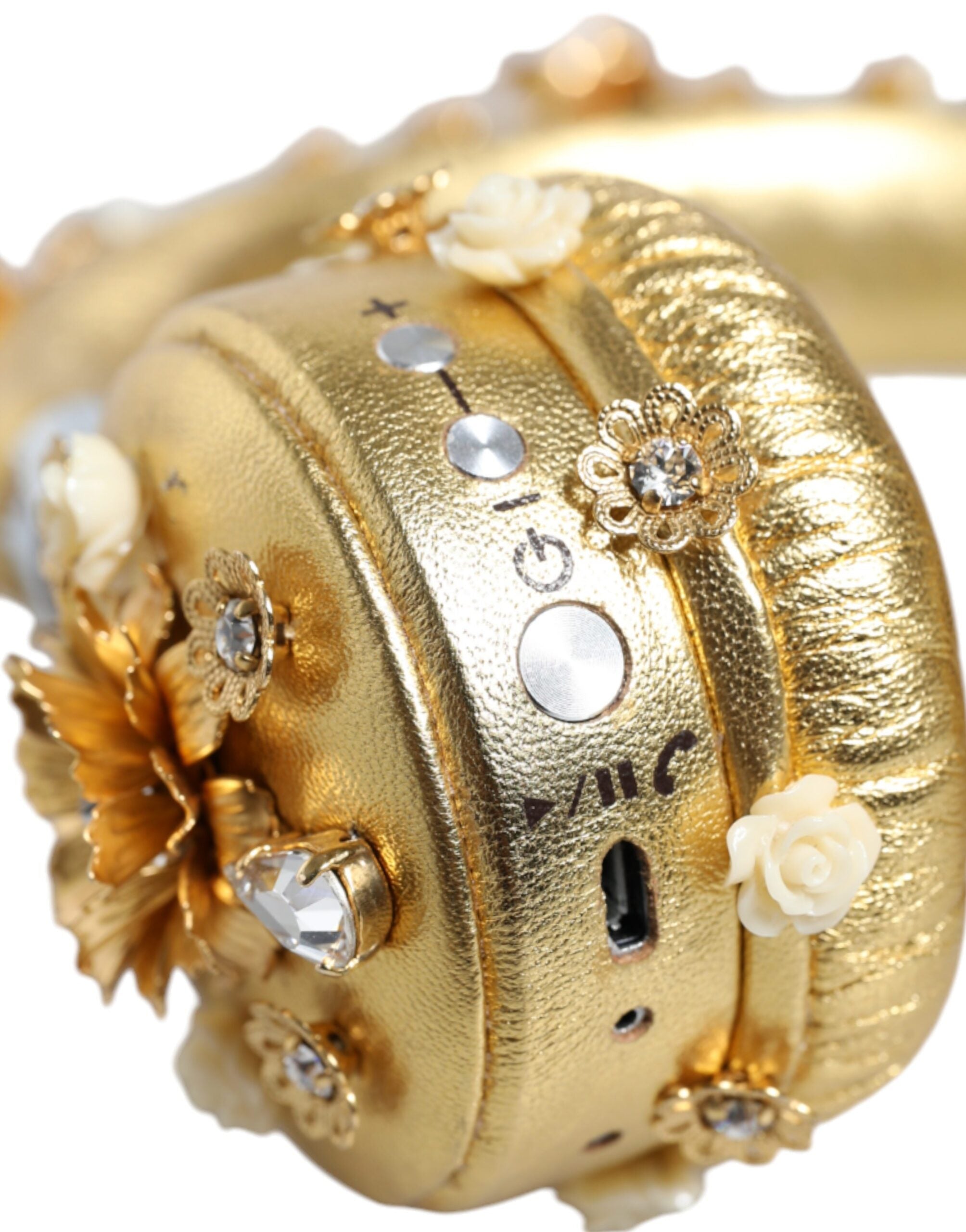 Dolce & Gabbana – Kopfhörer „Engel“ aus goldenem Leder mit Blumenmuster und Kristallen