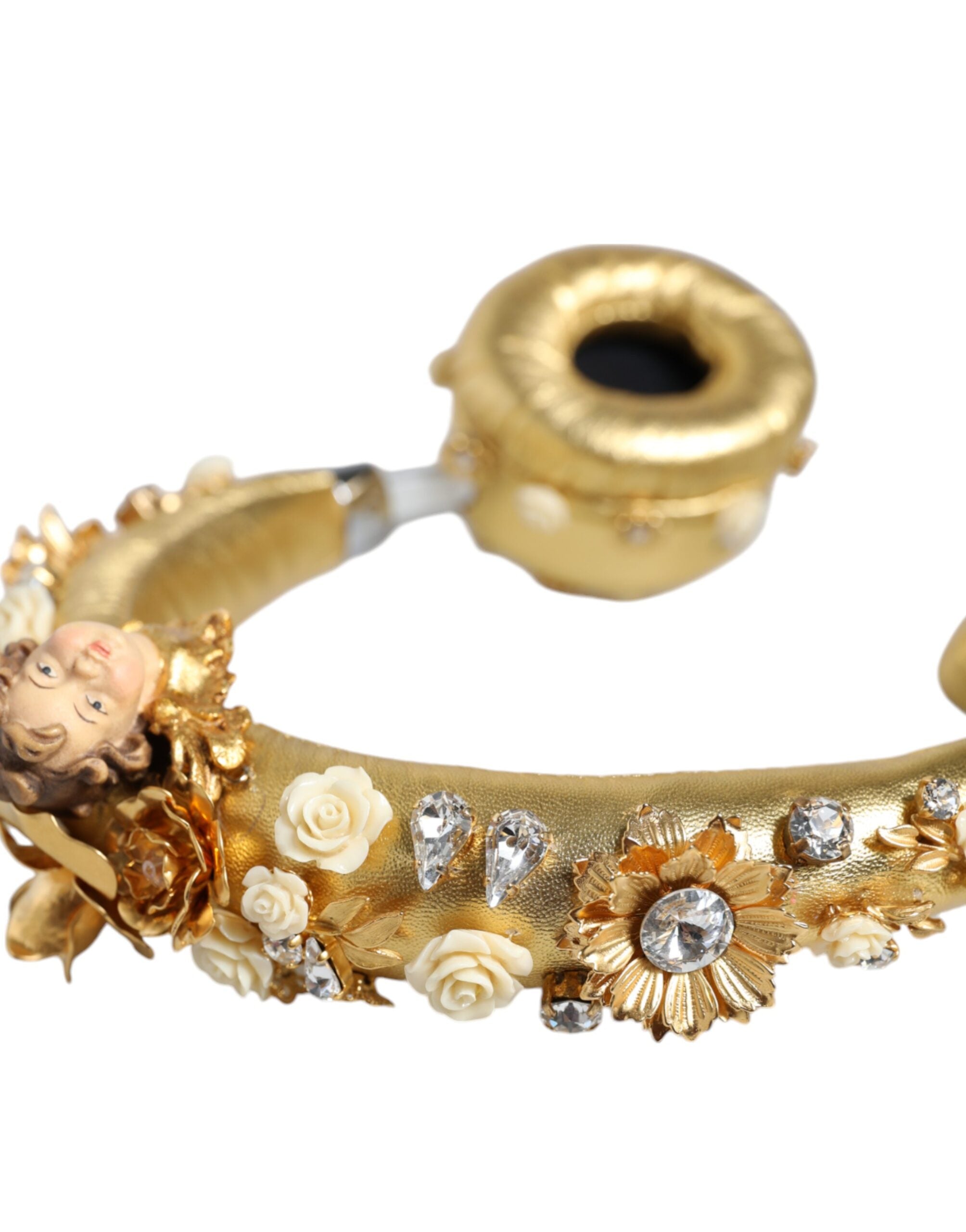 Dolce & Gabbana – Kopfhörer „Engel“ aus goldenem Leder mit Blumenmuster und Kristallen