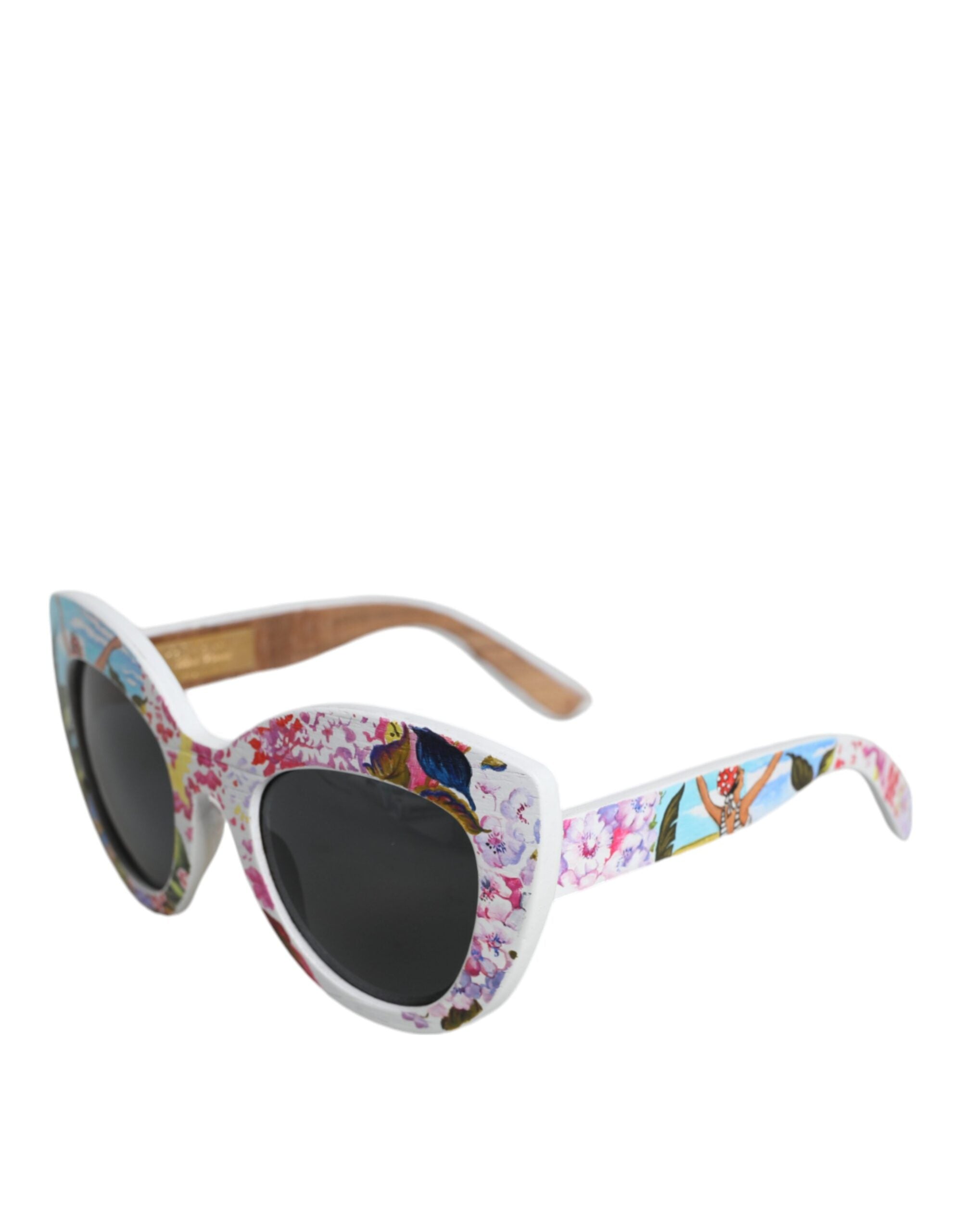 Dolce & Gabbana Sonnenbrille mit mehrfarbigem Holz- und Kristallrahmen sowie handbemaltem Blumenmuster