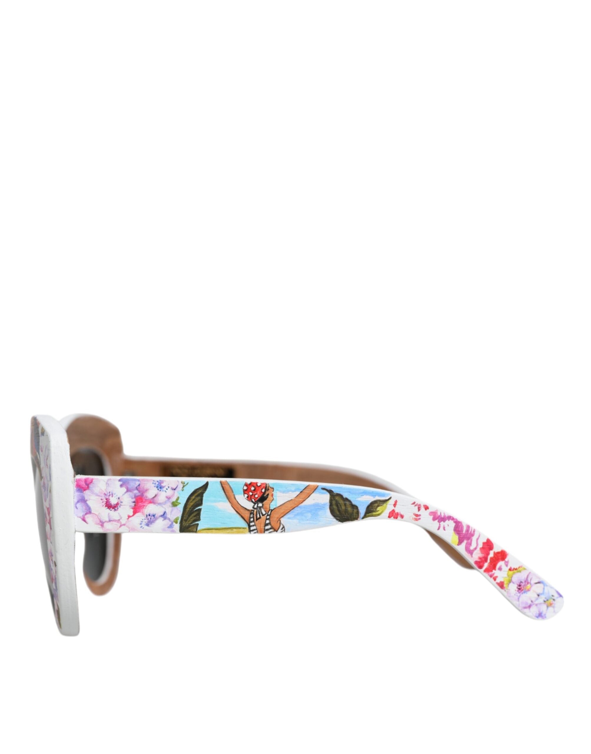 Dolce & Gabbana Sonnenbrille mit mehrfarbigem Holz- und Kristallrahmen sowie handbemaltem Blumenmuster