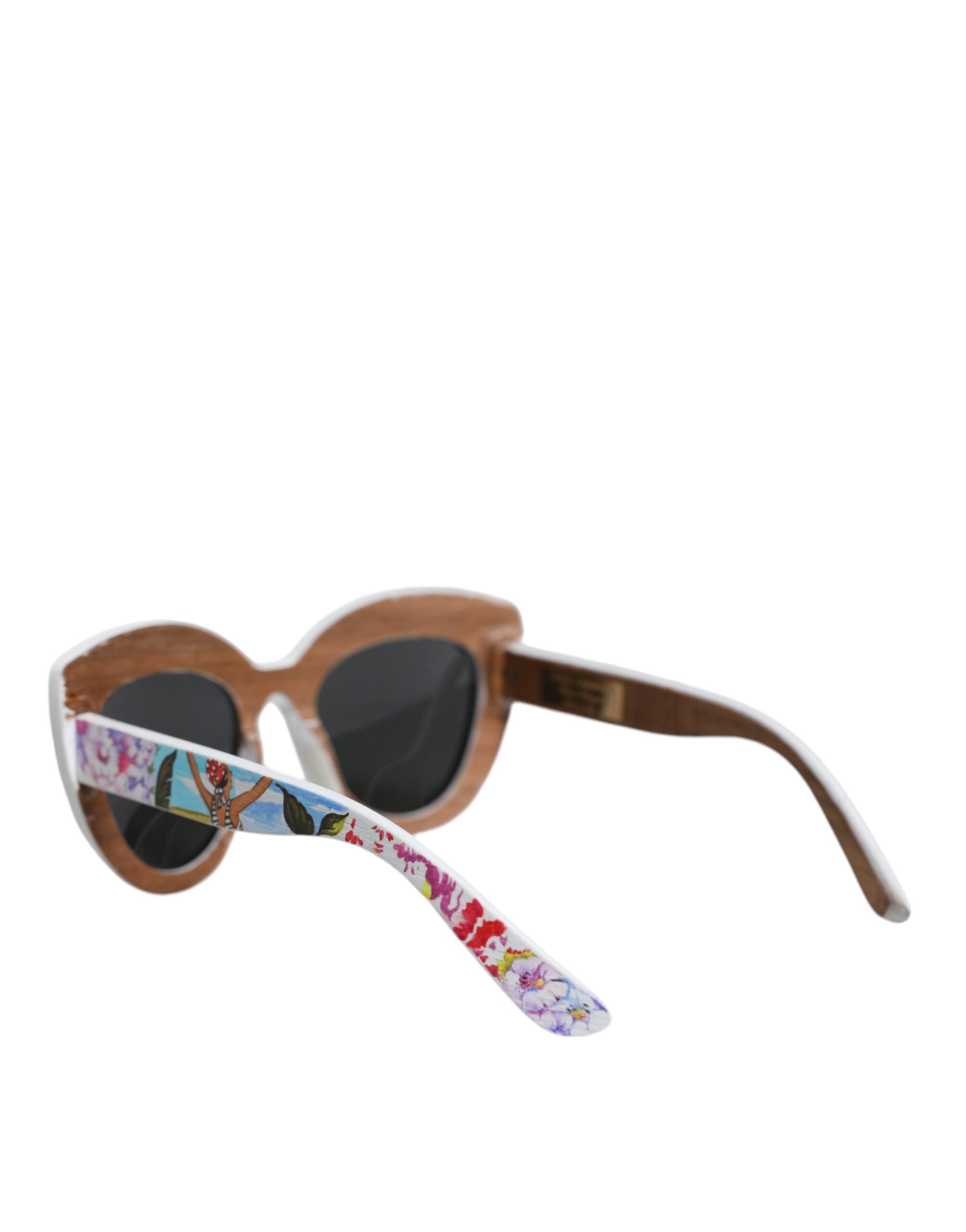 Dolce & Gabbana Sonnenbrille mit mehrfarbigem Holz- und Kristallrahmen sowie handbemaltem Blumenmuster