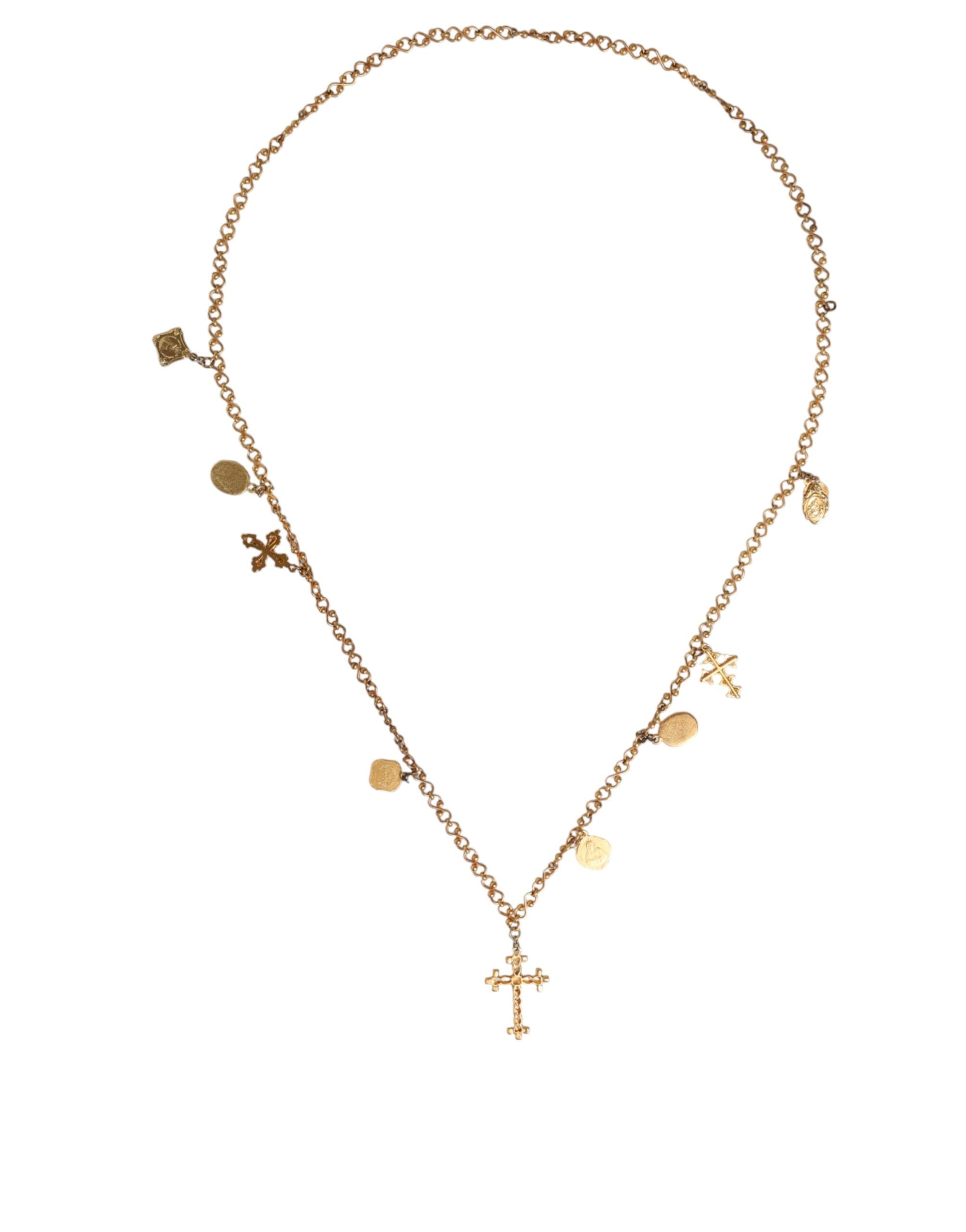 Dolce & Gabbana – Halskette mit religiösem Kreuzanhänger aus goldfarbener Messingkette