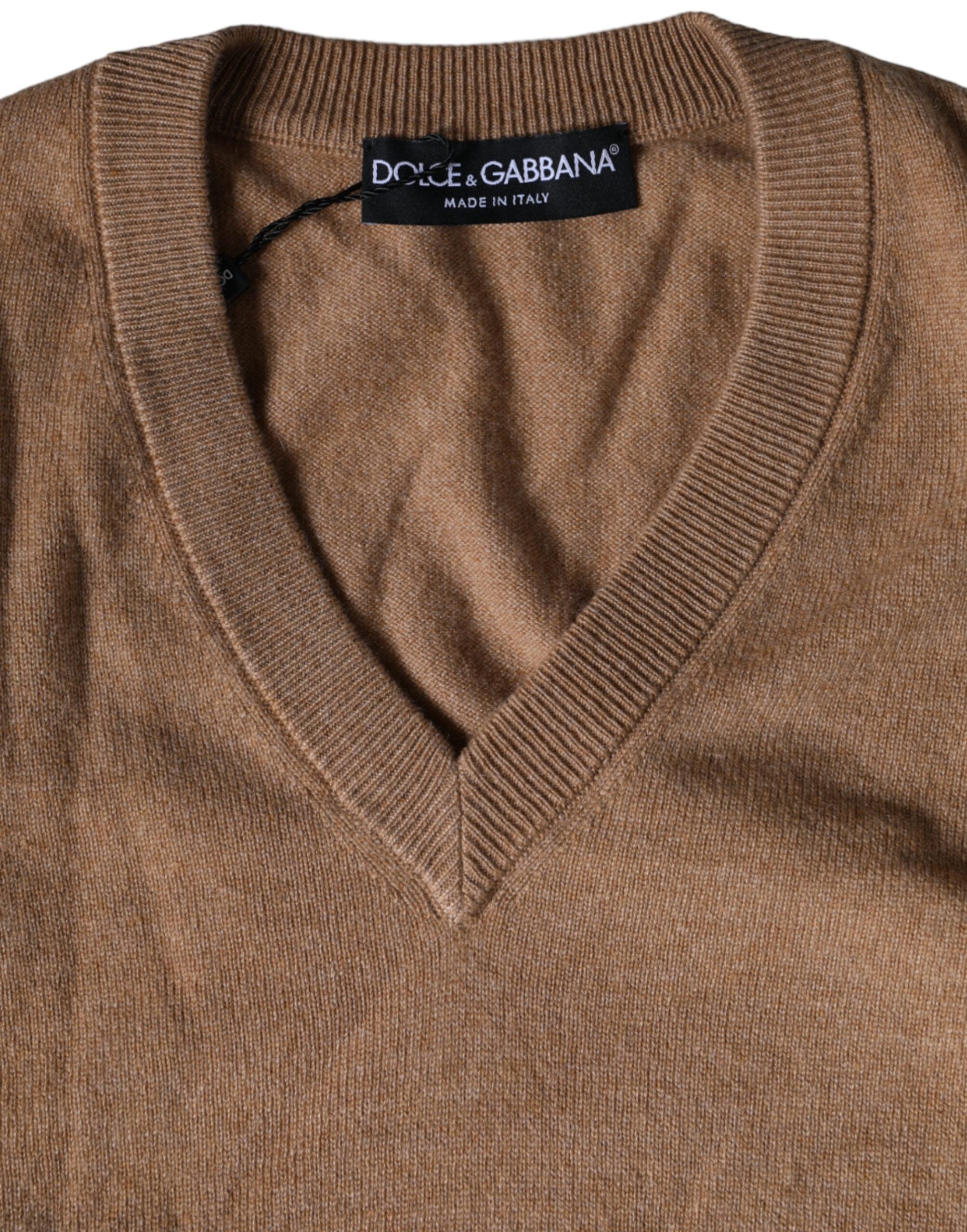Dolce & Gabbana – Pullover aus Kaschmirstrick mit V-Ausschnitt in Braun