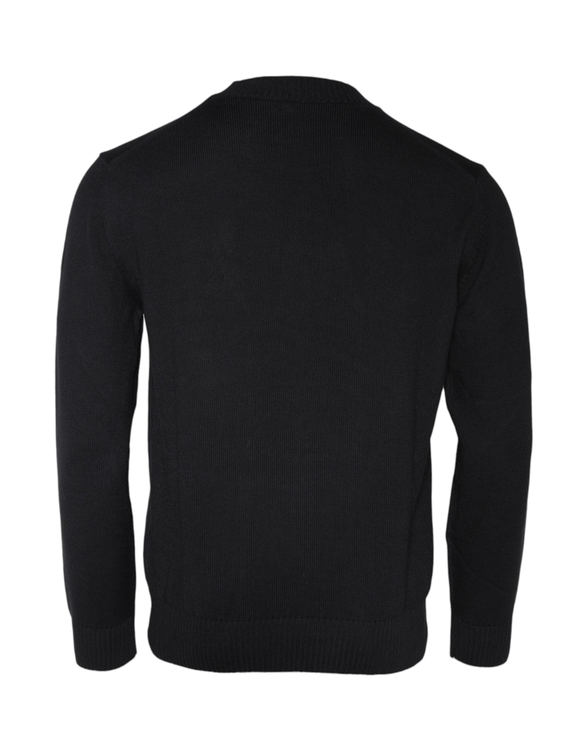Pulover Versace negru cu broderie Medusa și guler rotund