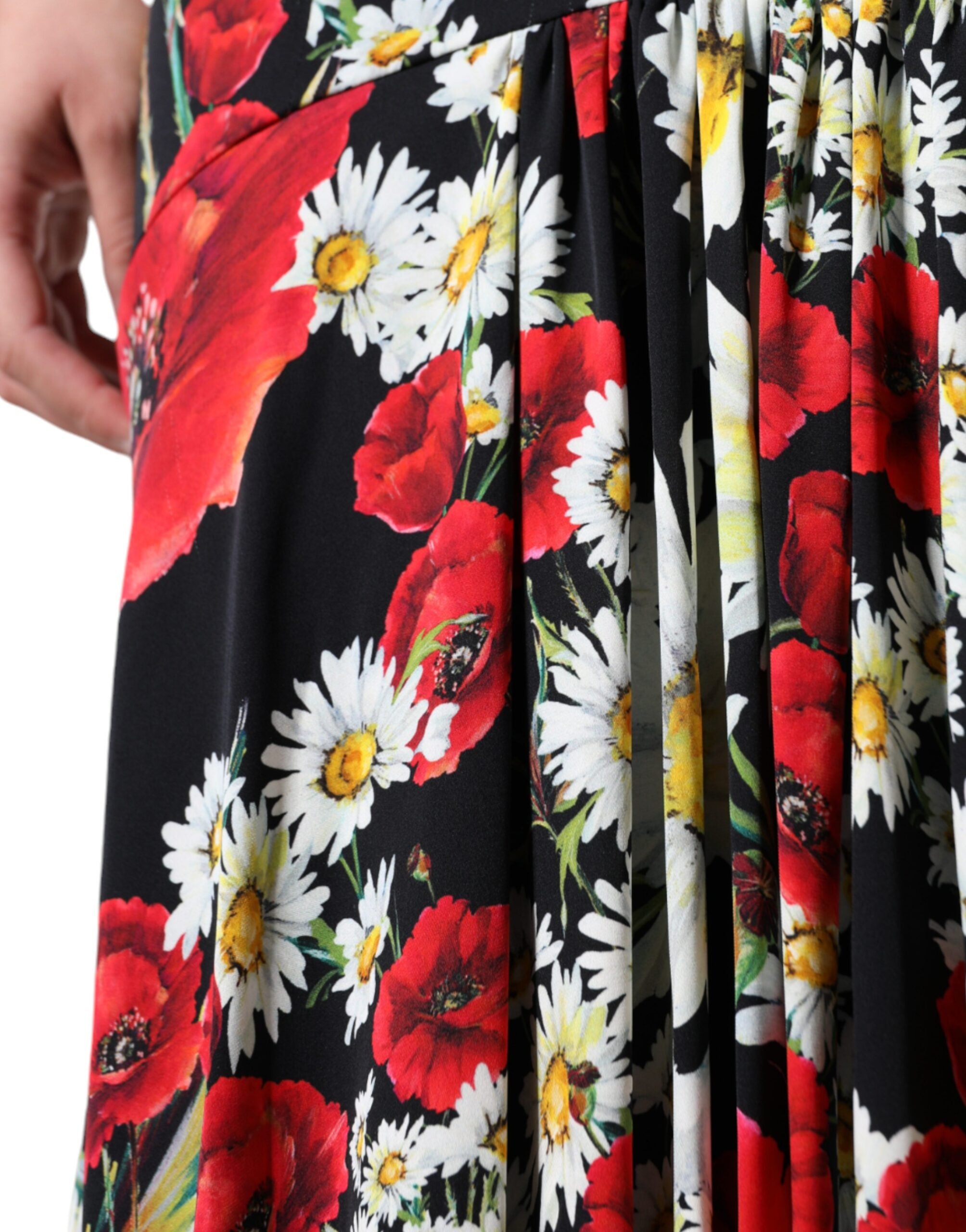 Rochie lungă fără mâneci din mătase neagră cu imprimeu floral Dolce & Gabbana