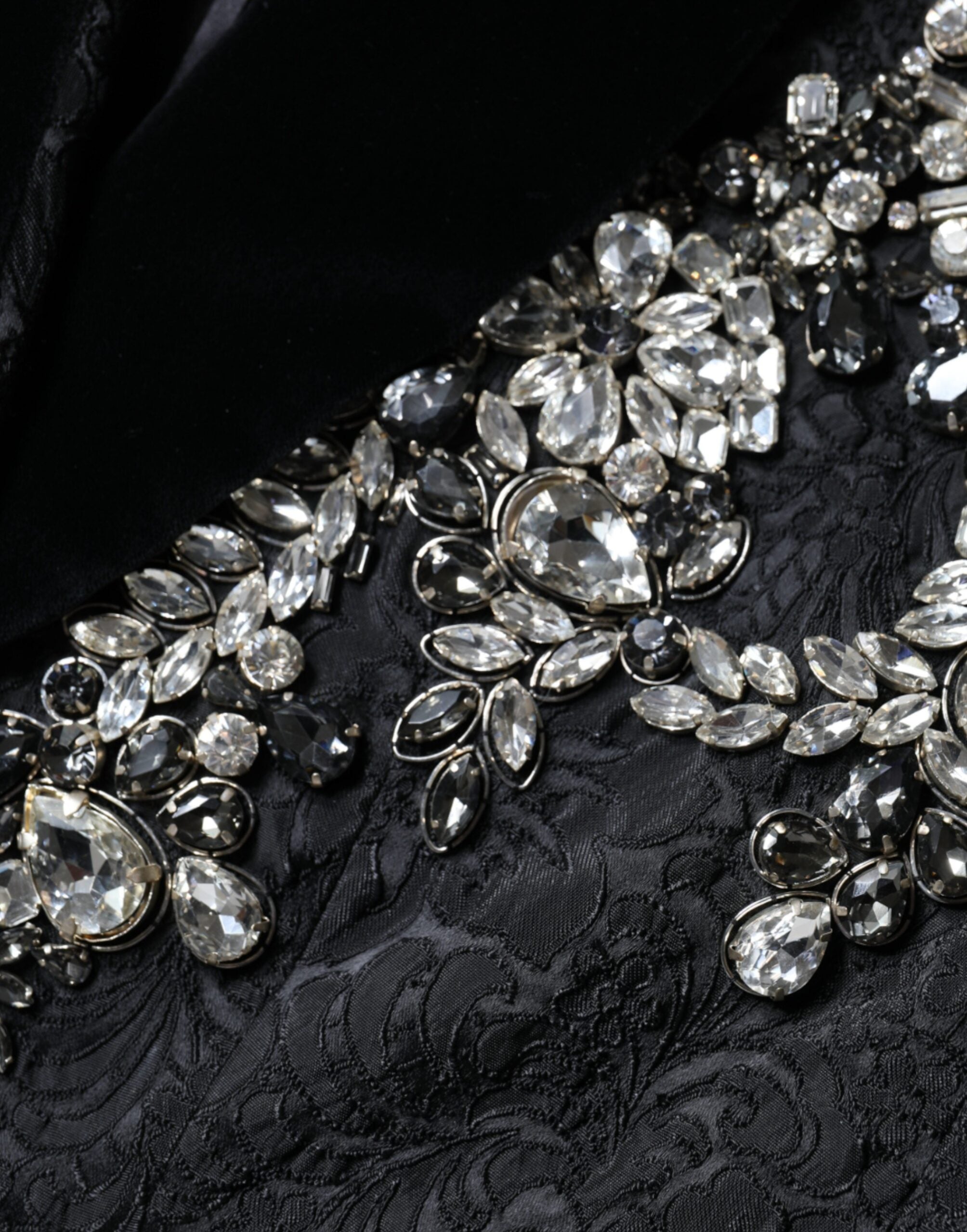 Dolce & Gabbana – Schwarzer Jacquard-Blazer mit Kristallblumenmuster