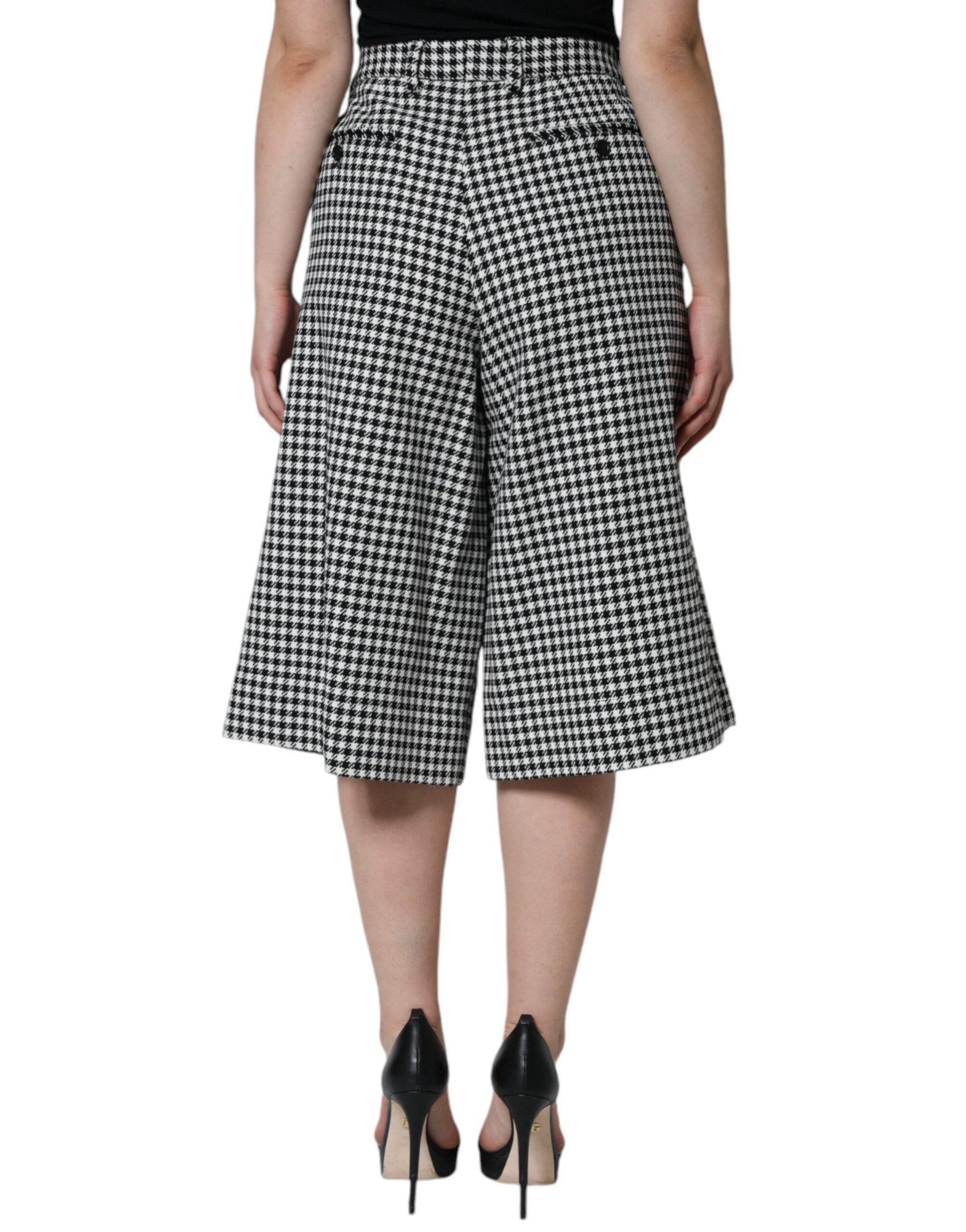 Dolce & Gabbana – Kurze Hose mit weitem Bein und Hahnentrittmuster in Schwarz und Weiß