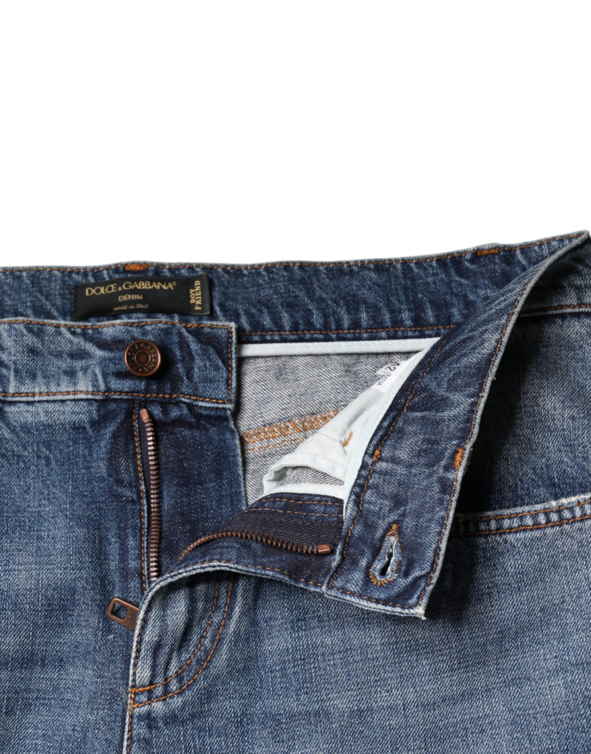 Blugi Dolce & Gabbana albaștri din denim boyfriend din bumbac zdrențuit