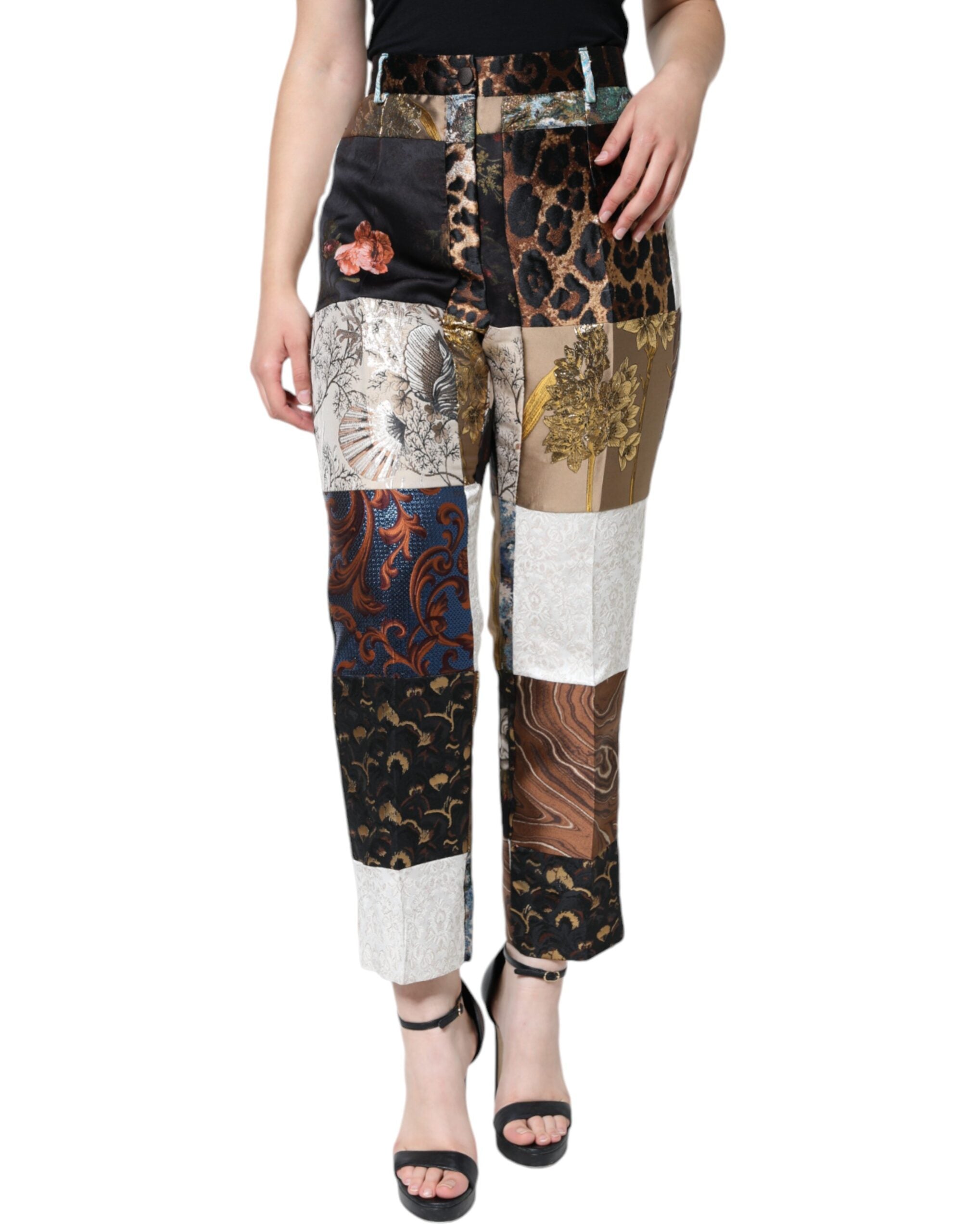 Dolce & Gabbana – Mehrfarbige Patchwork-Jacquard-Hose mit hoher Taille