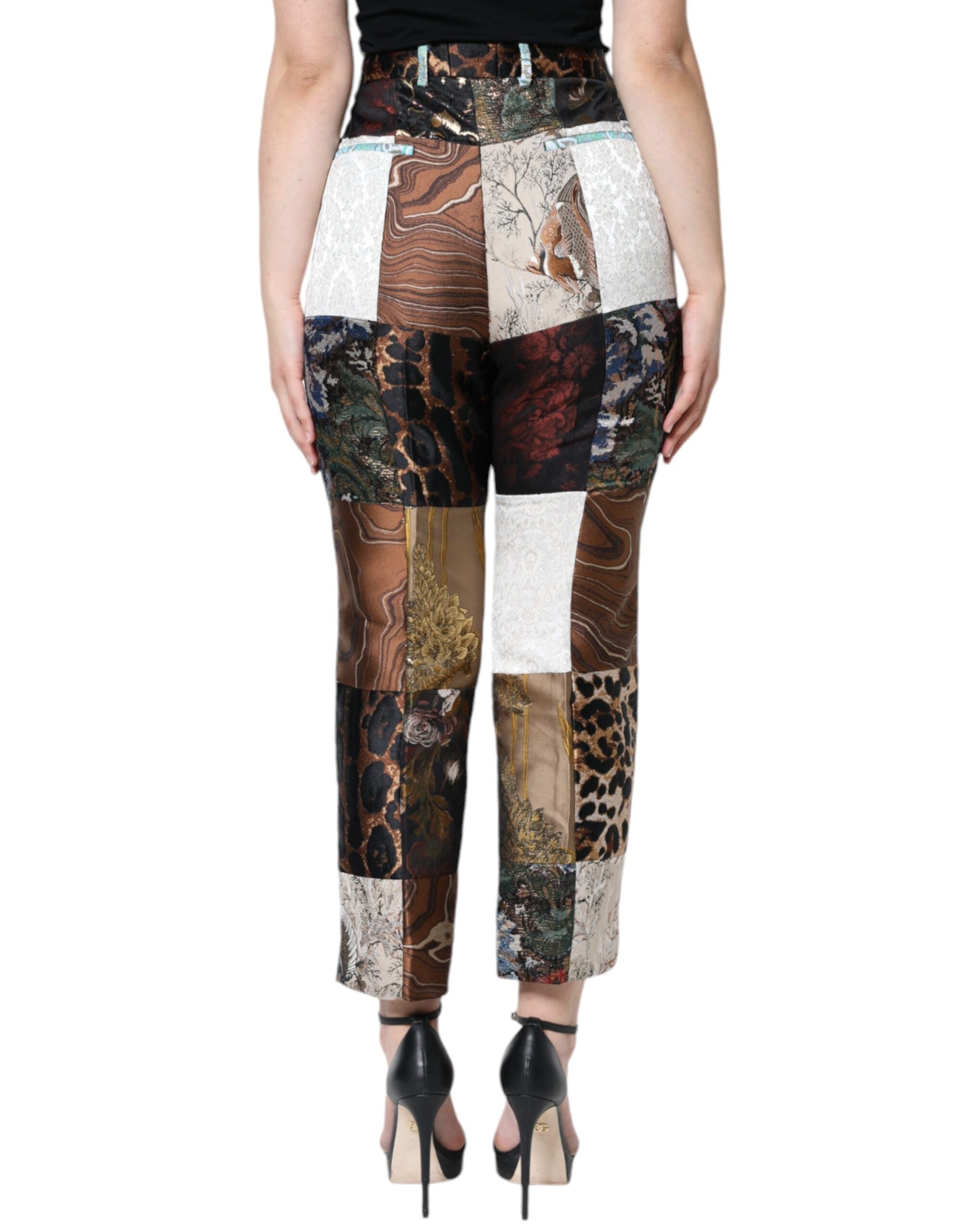 Dolce & Gabbana – Mehrfarbige Patchwork-Jacquard-Hose mit hoher Taille