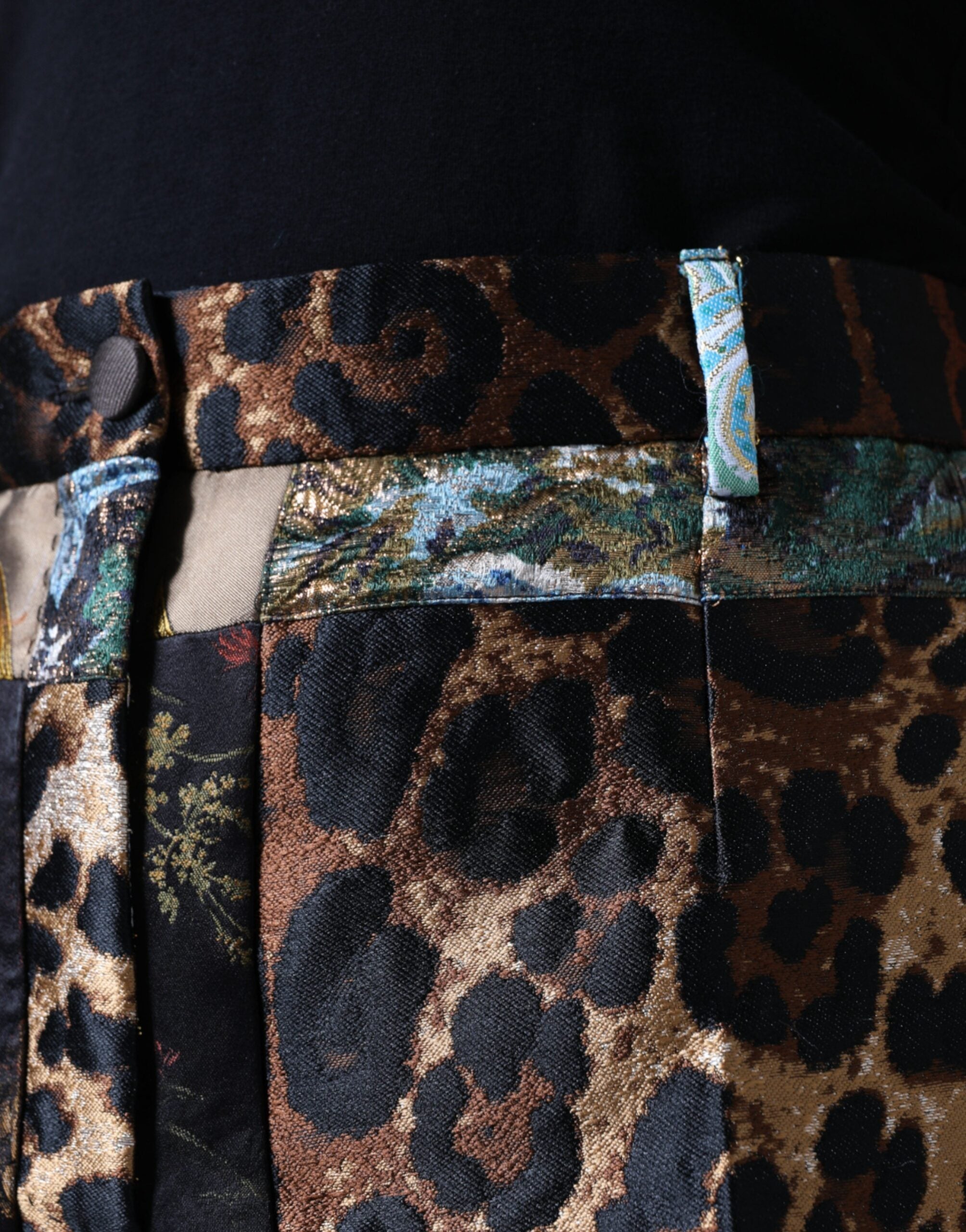 Dolce & Gabbana – Mehrfarbige Patchwork-Jacquard-Hose mit hoher Taille
