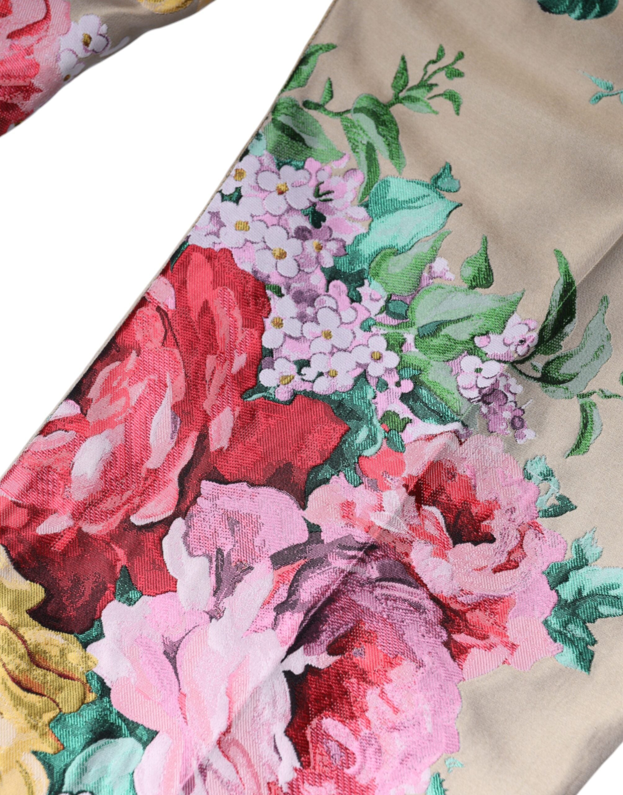 Pantaloni conici cu talie înaltă, model jacquard floral bej Dolce & Gabbana