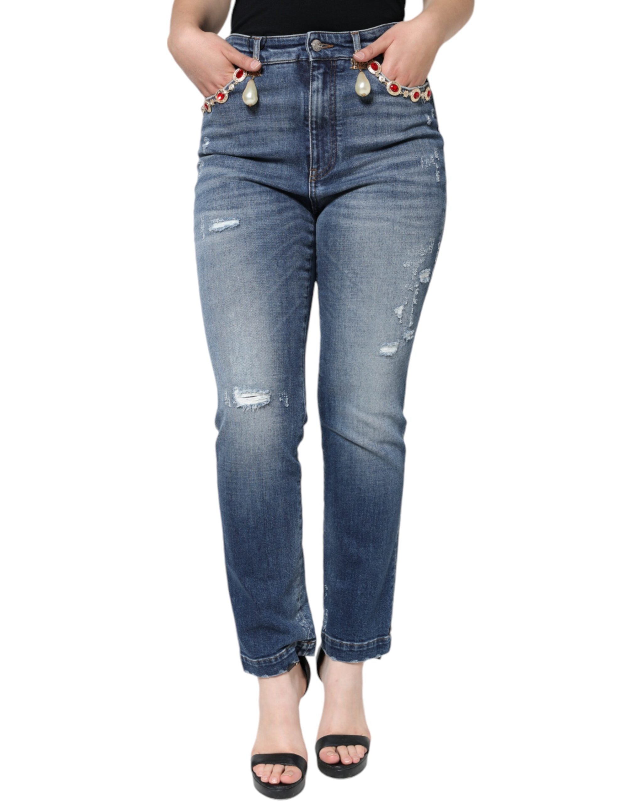 Blugi skinny din denim albastru închis din bumbac Dolce & Gabbana