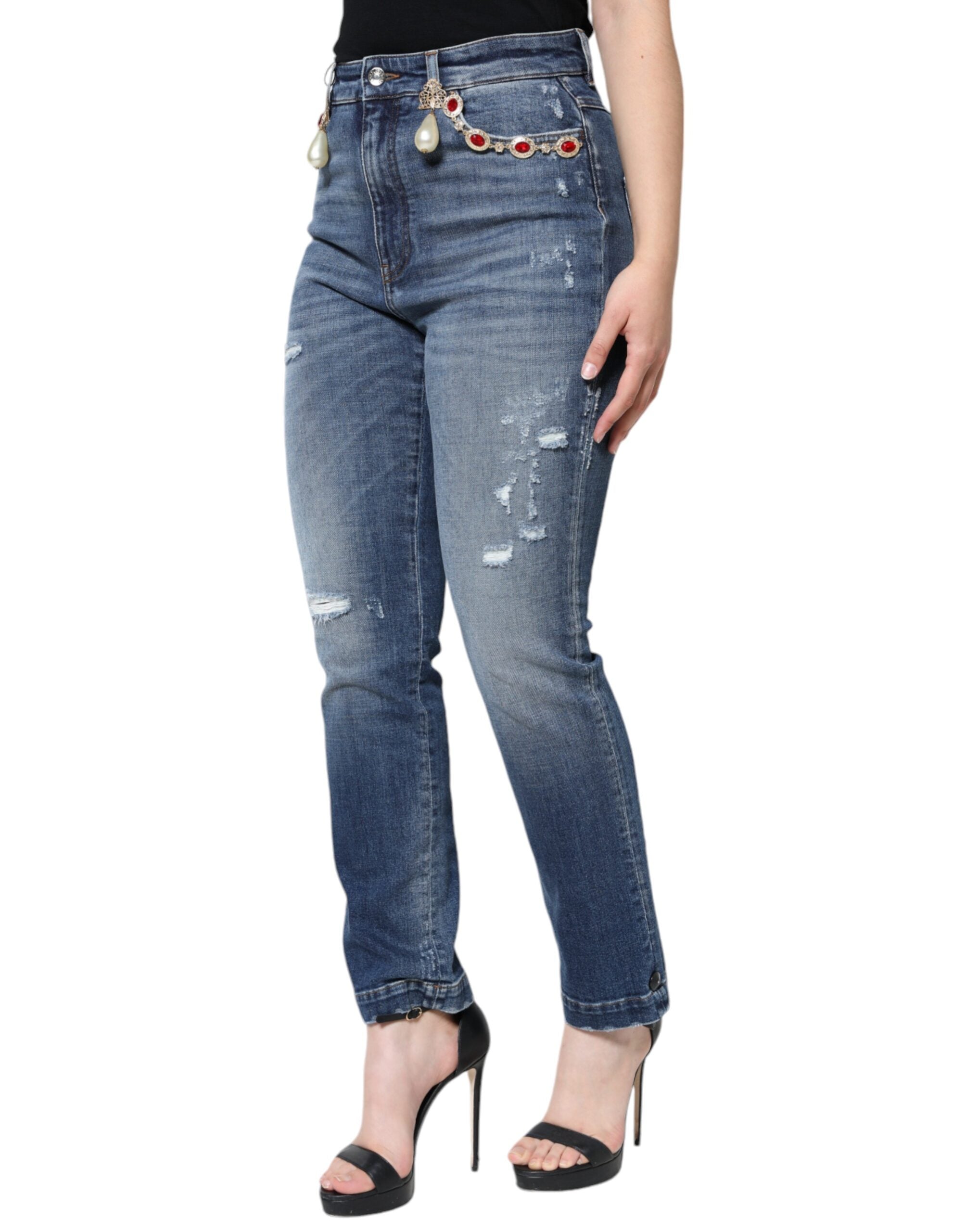 Blugi skinny din denim albastru închis din bumbac Dolce & Gabbana