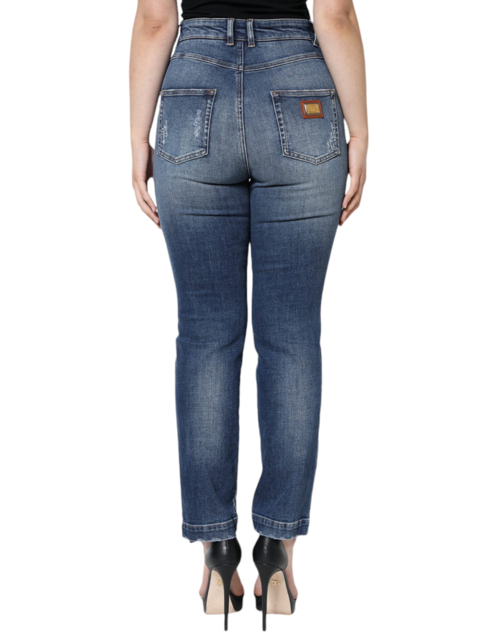 Blugi skinny din denim albastru închis din bumbac Dolce & Gabbana