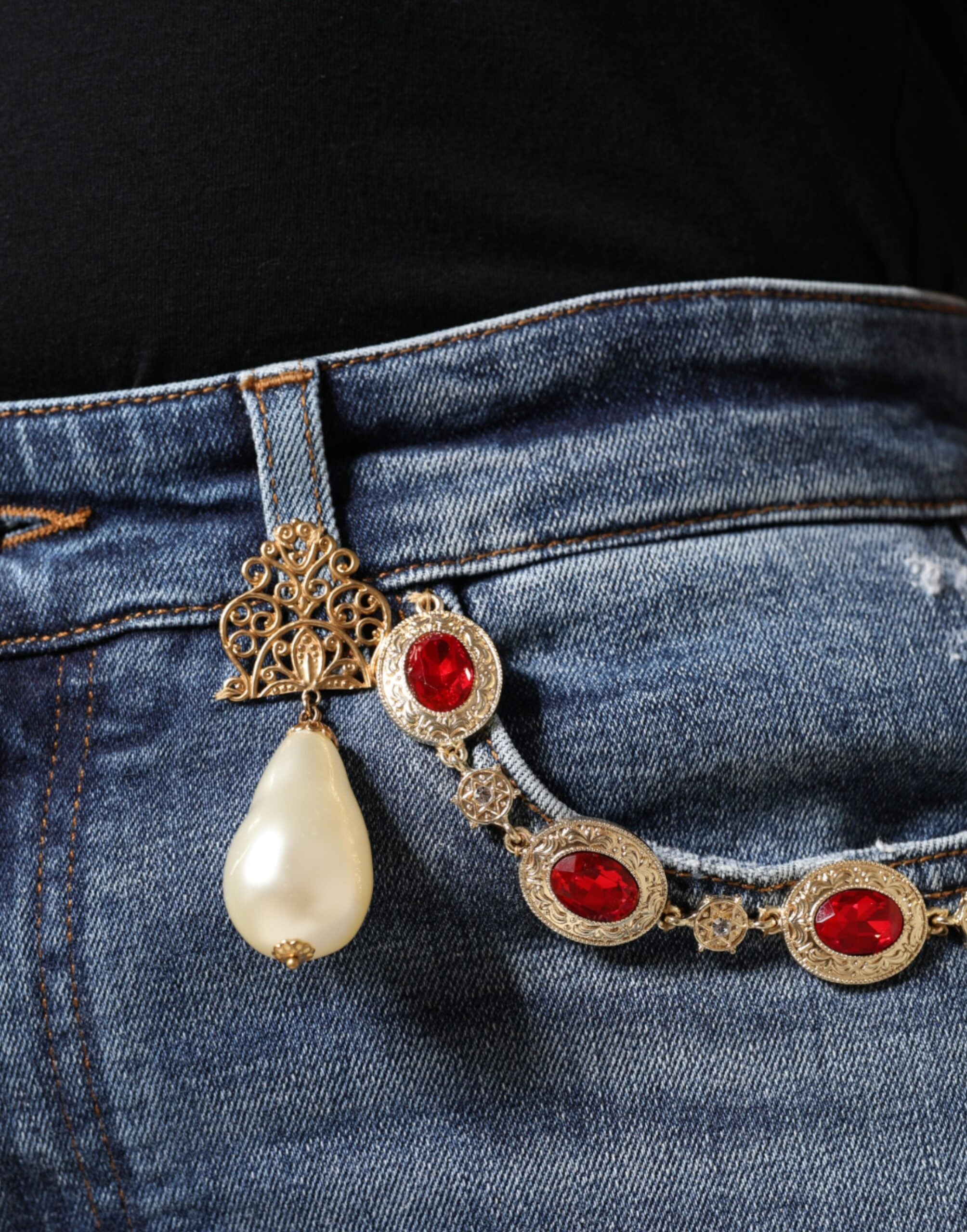 Blugi skinny din denim albastru închis din bumbac Dolce & Gabbana