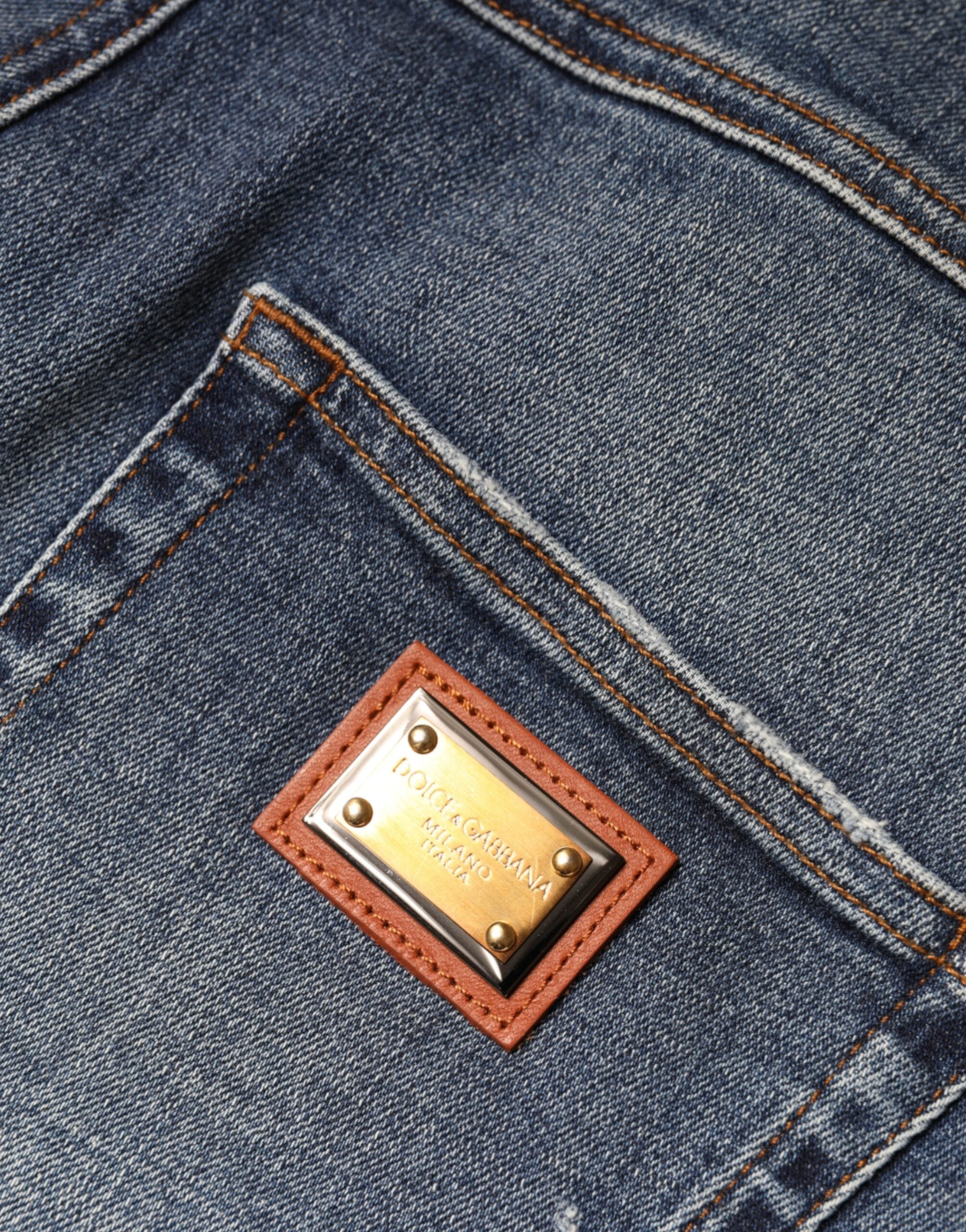 Blugi skinny din denim albastru închis din bumbac Dolce & Gabbana