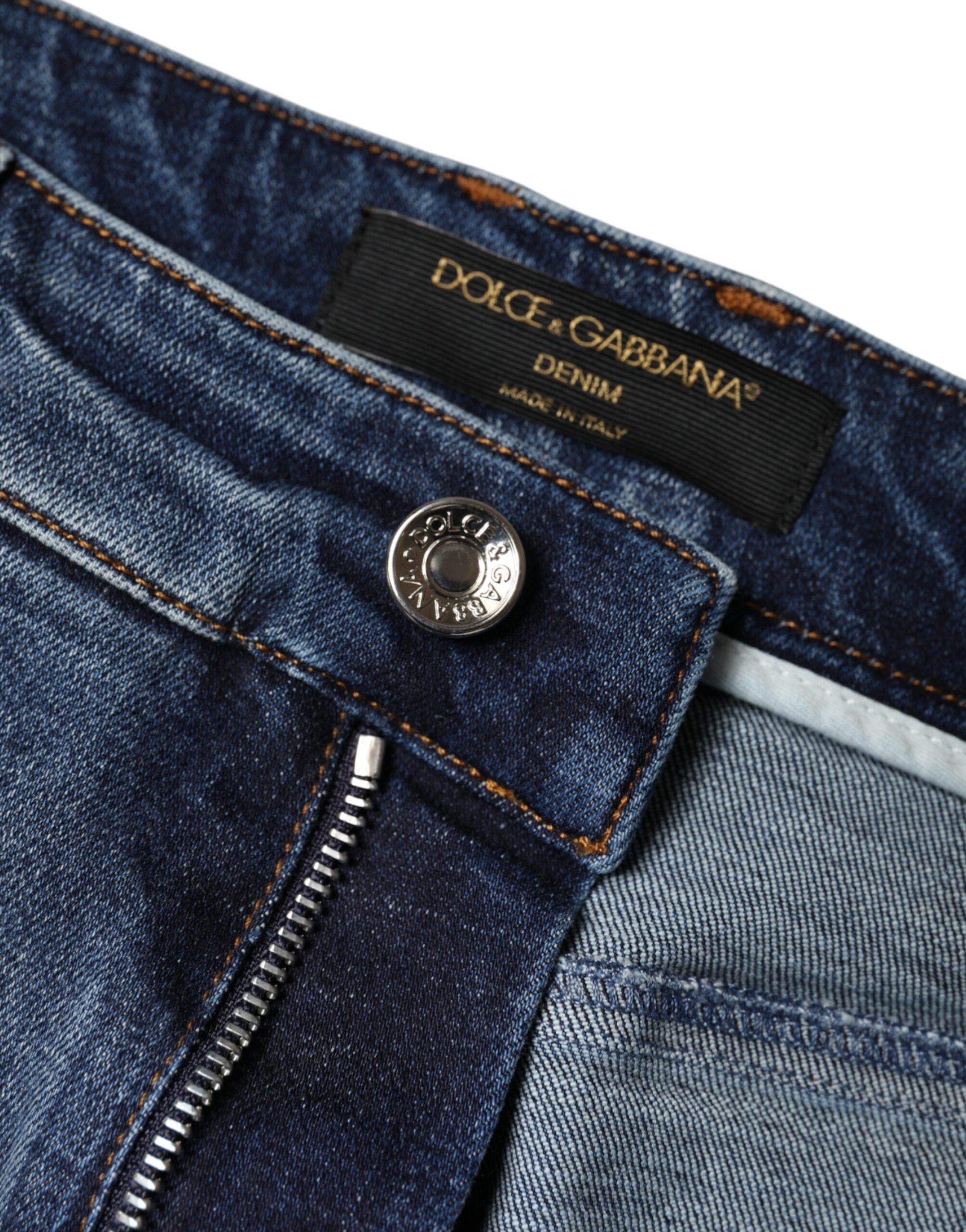 Blugi skinny din denim albastru închis din bumbac Dolce & Gabbana