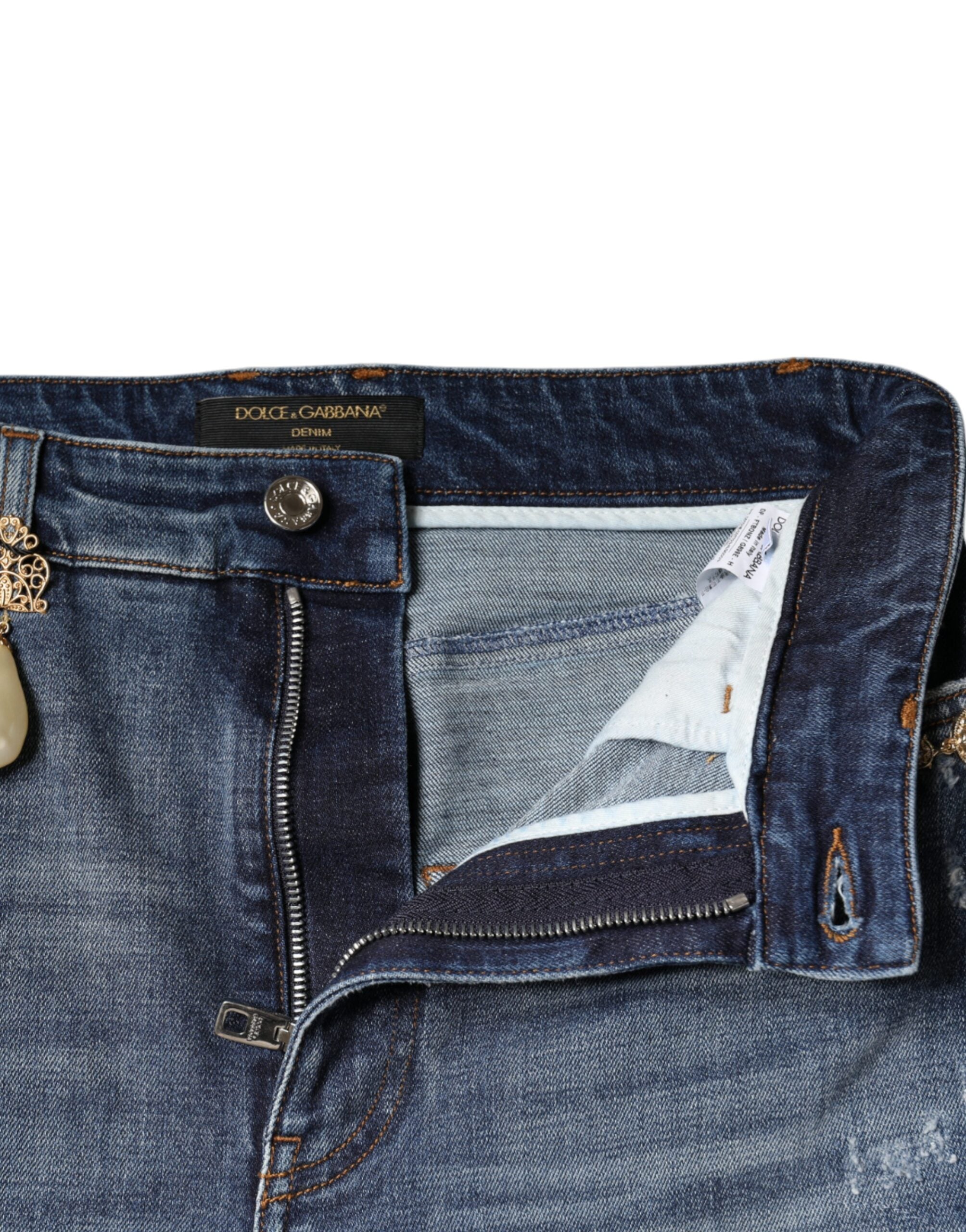 Blugi skinny din denim albastru închis din bumbac Dolce & Gabbana