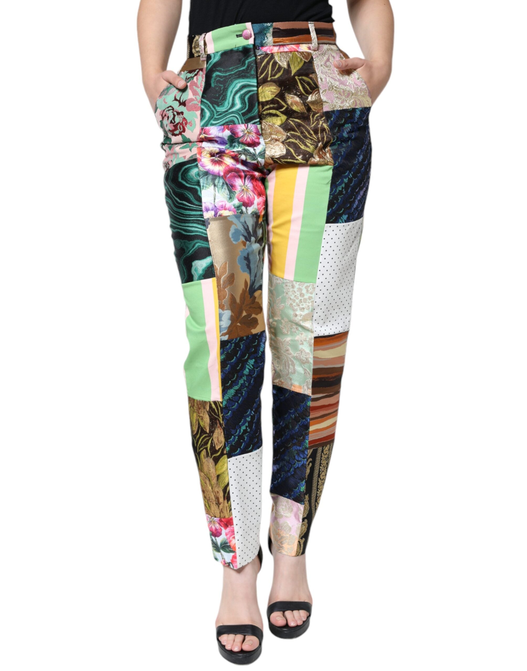 Dolce & Gabbana – Mehrfarbige Patchwork-Jacquard-Hose mit hoher Taille