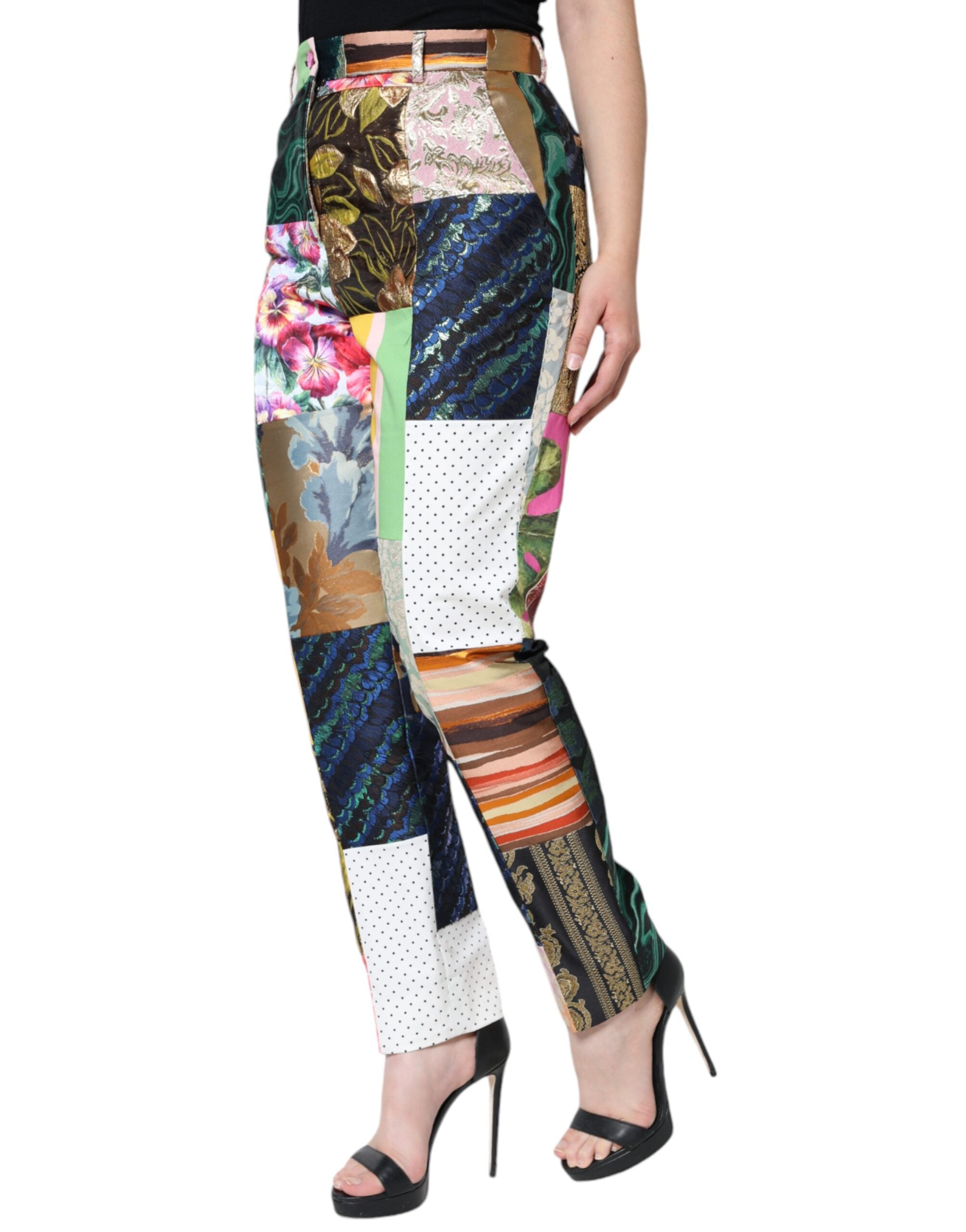 Dolce & Gabbana – Mehrfarbige Patchwork-Jacquard-Hose mit hoher Taille