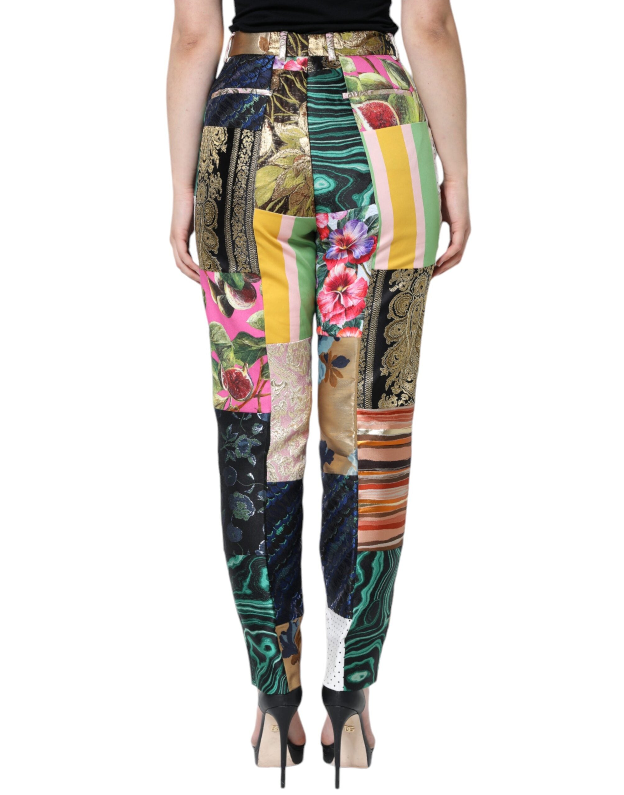 Dolce & Gabbana – Mehrfarbige Patchwork-Jacquard-Hose mit hoher Taille