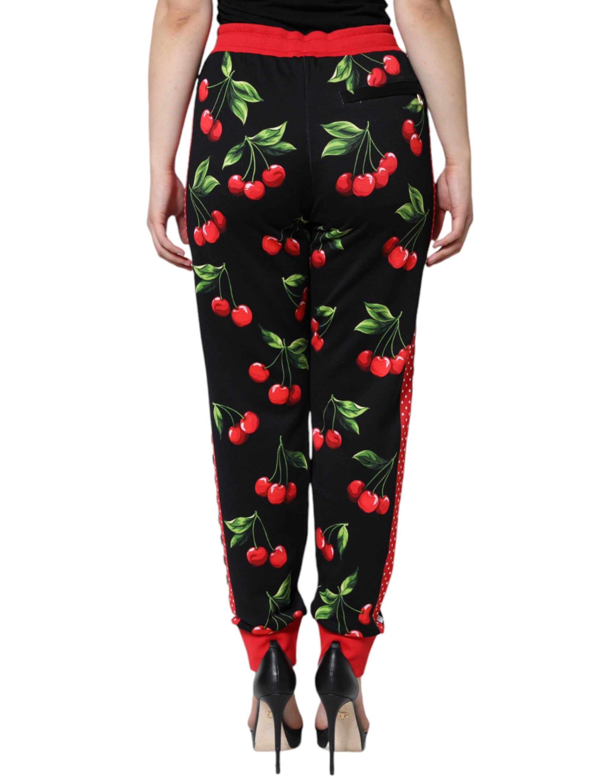 Dolce & Gabbana – Jogginghose mit mittelhohem Bund in Schwarz und Rot mit Kirschen