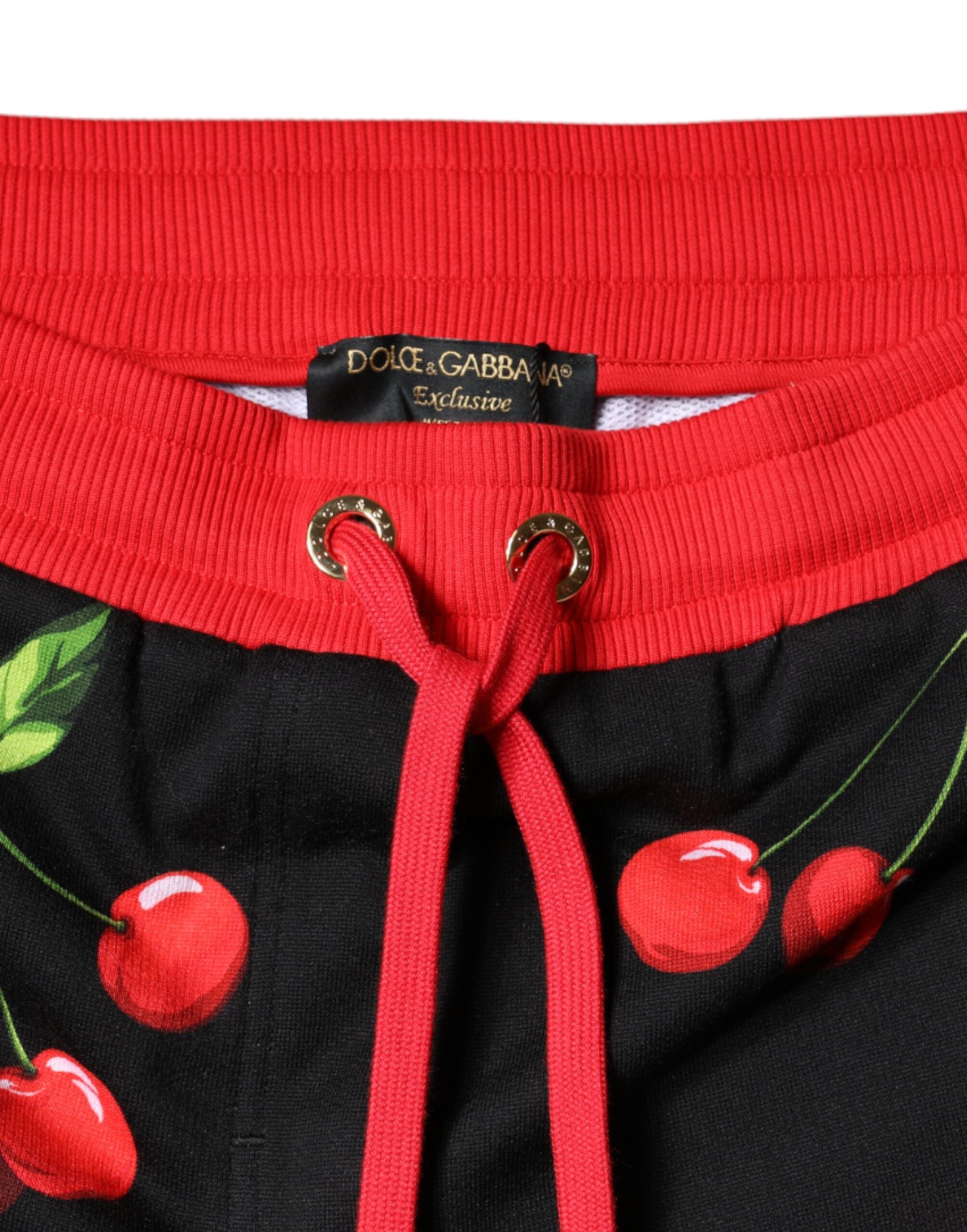 Dolce & Gabbana – Jogginghose mit mittelhohem Bund in Schwarz und Rot mit Kirschen