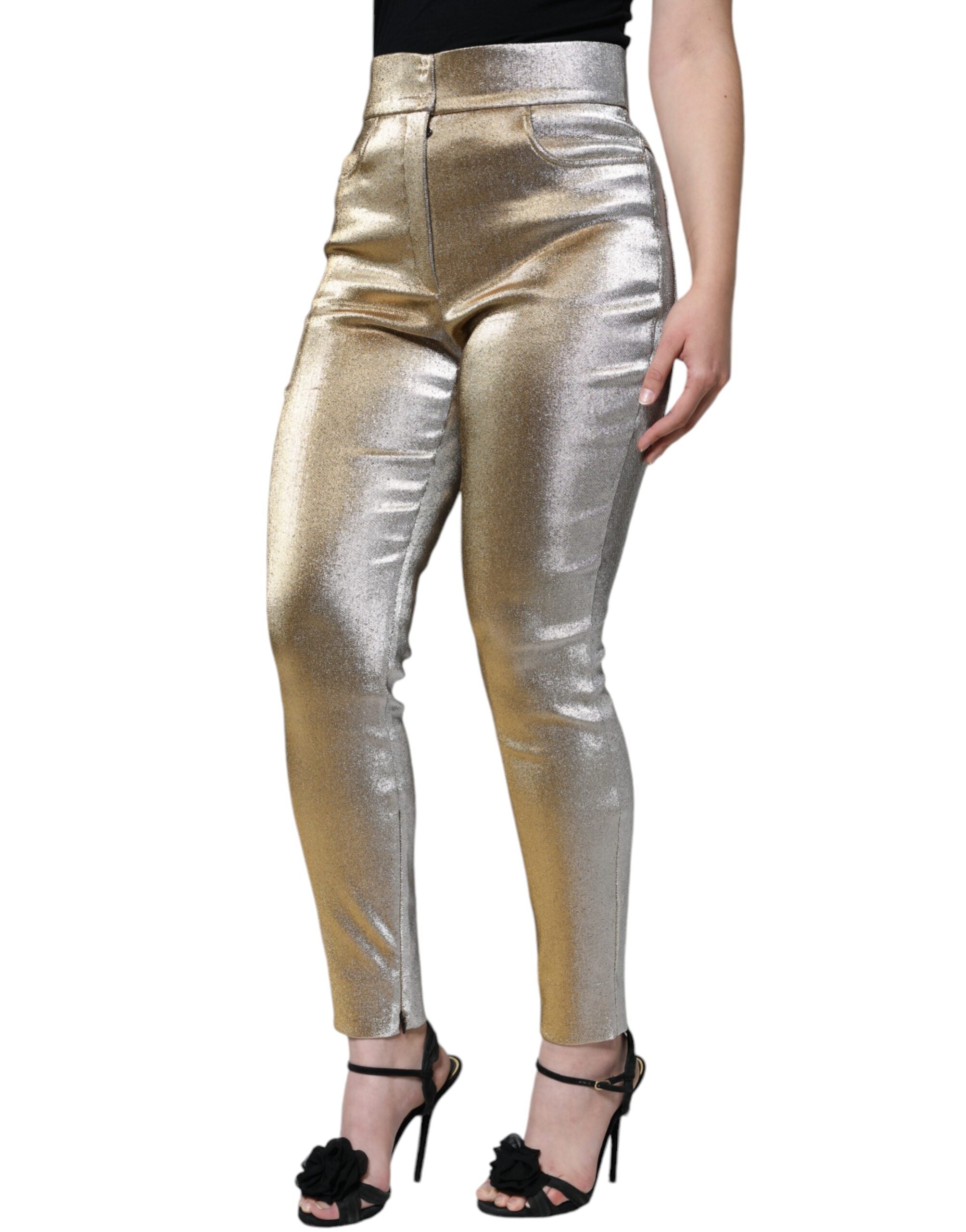 Pantaloni skinny cu talie înaltă, aurii metalice, Dolce & Gabbana