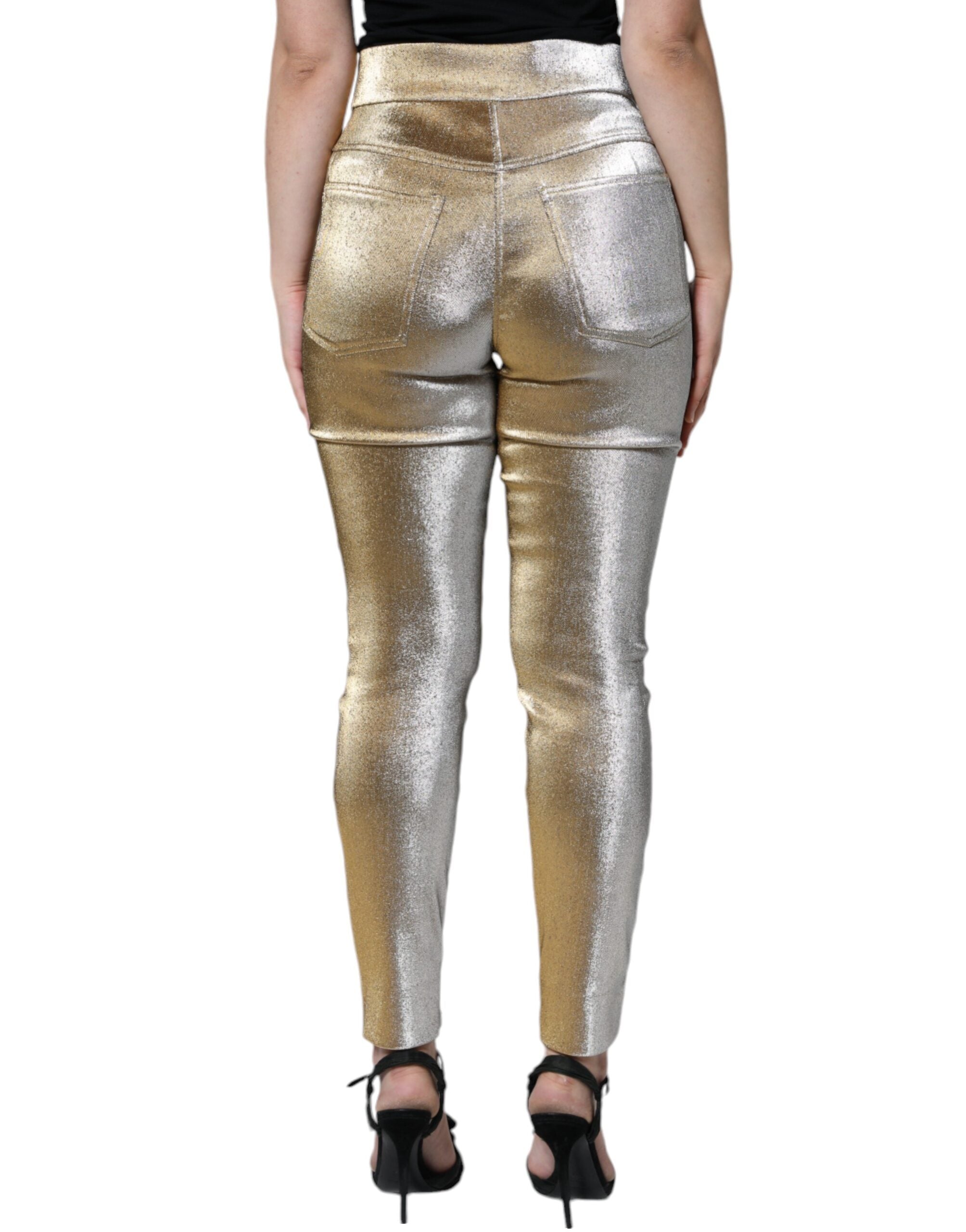 Pantaloni skinny cu talie înaltă, aurii metalice, Dolce & Gabbana